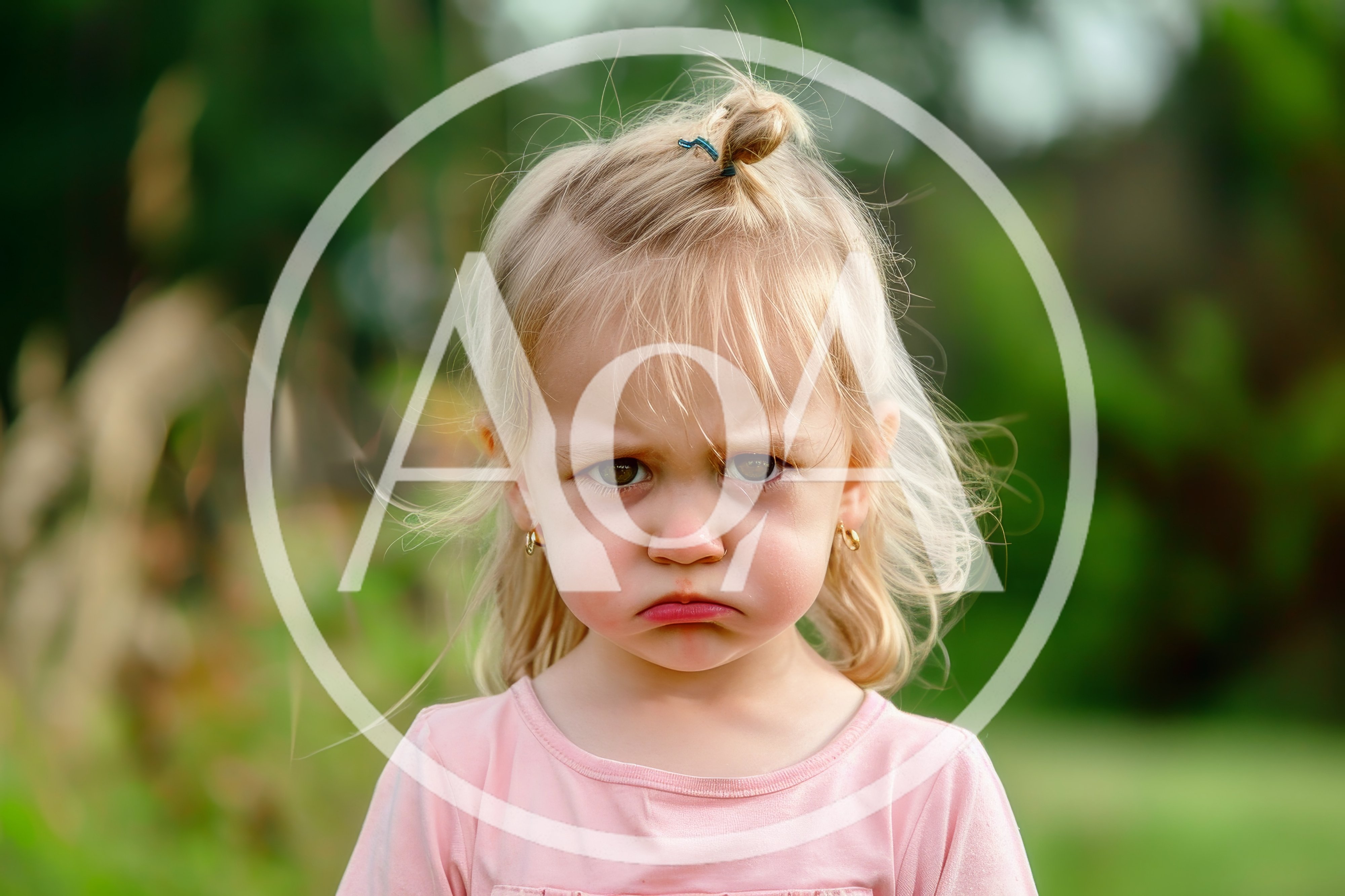 Portrait of a Grumpy Little Girl Outdoors