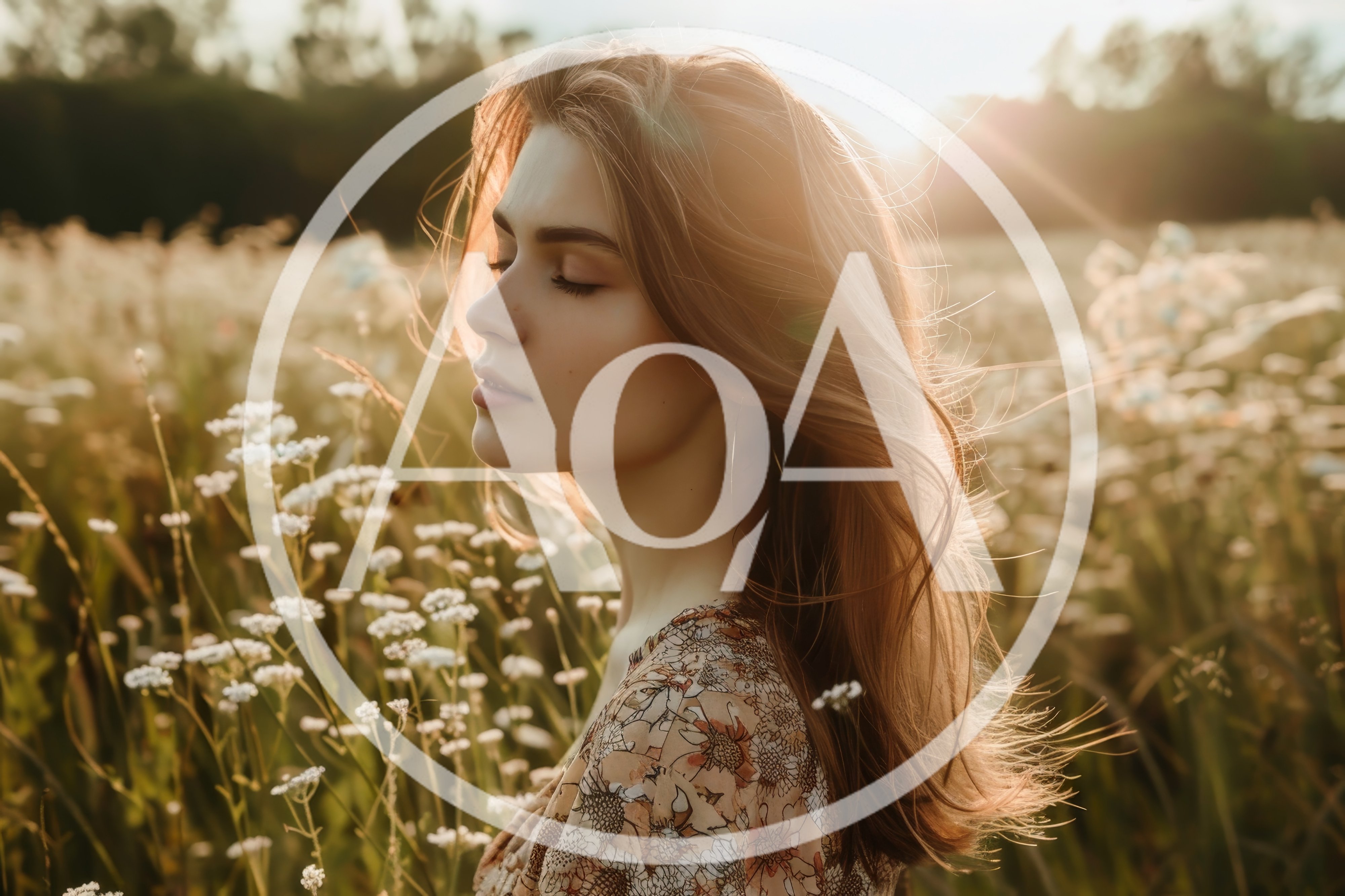 Young Woman Standing In A Sunlit Wildflower Meadow