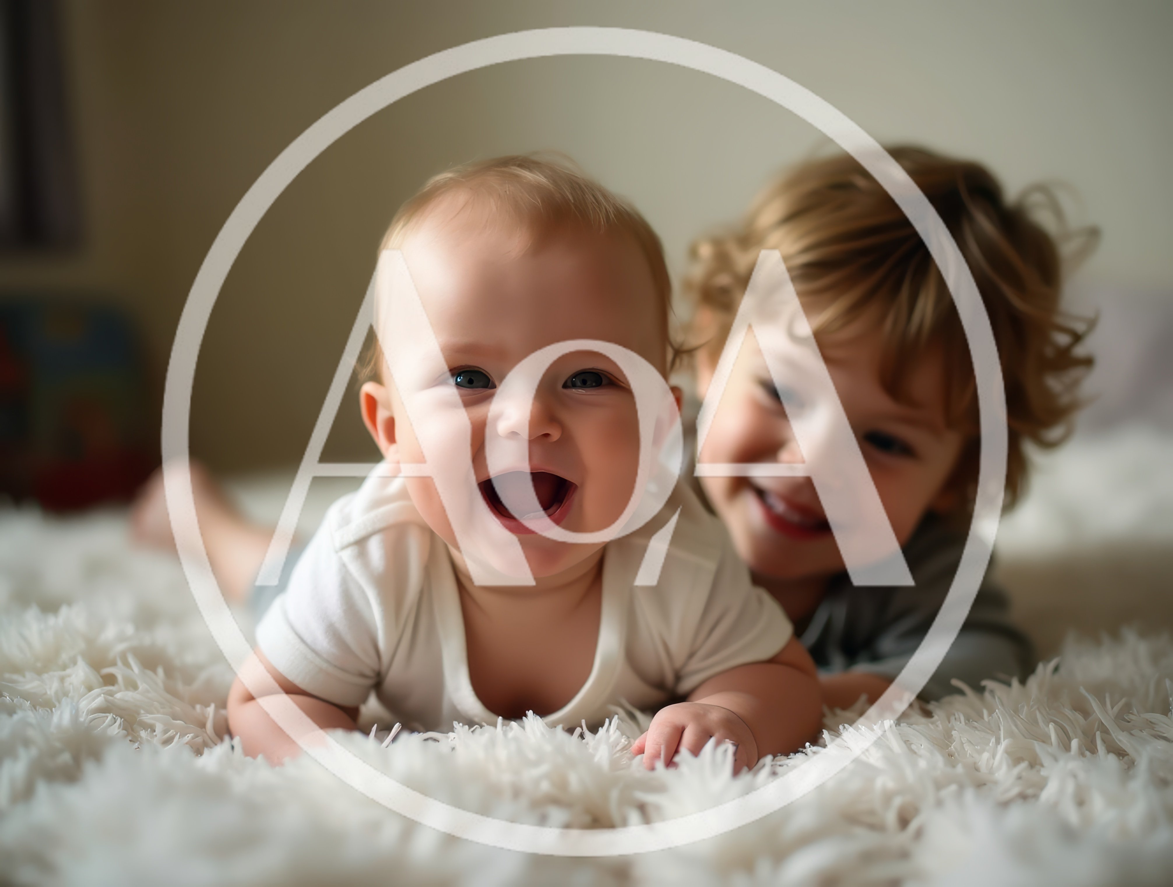 Happy Baby And Older Brother Playing On Soft Rug