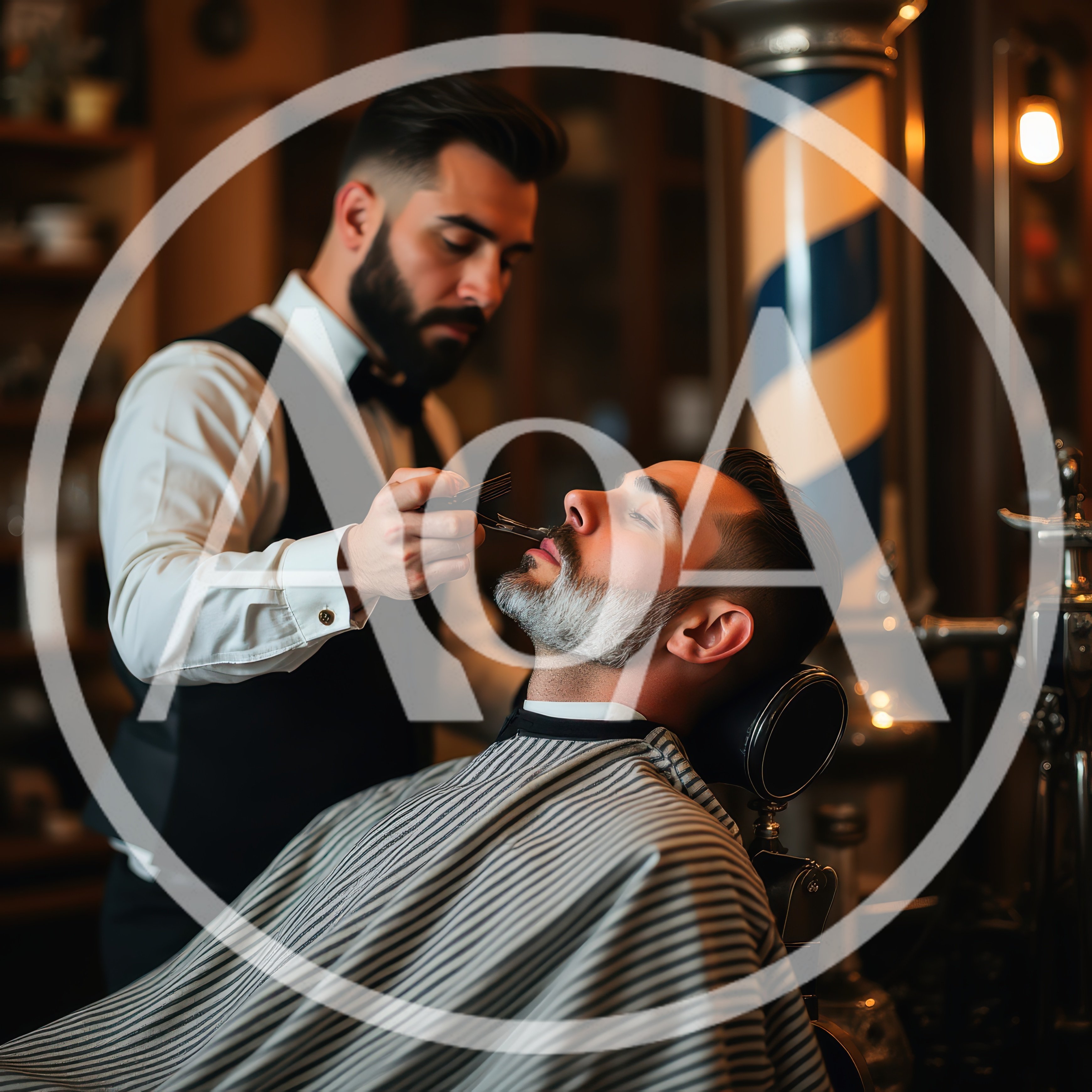 Professional Barber Trimming Client Beard in Vintage Shop