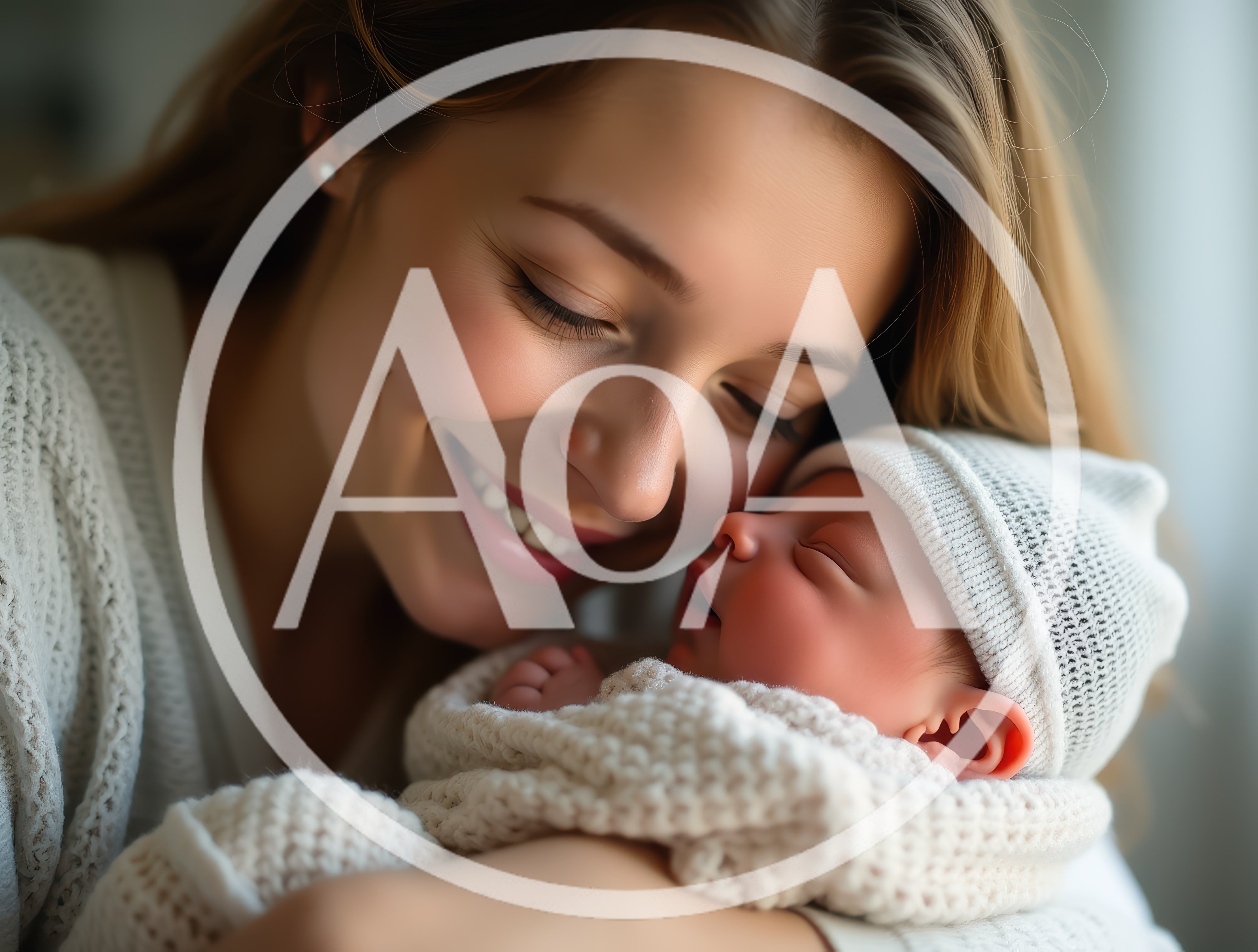 Mother Cradling Her Newborn Baby In A Soft Blanket