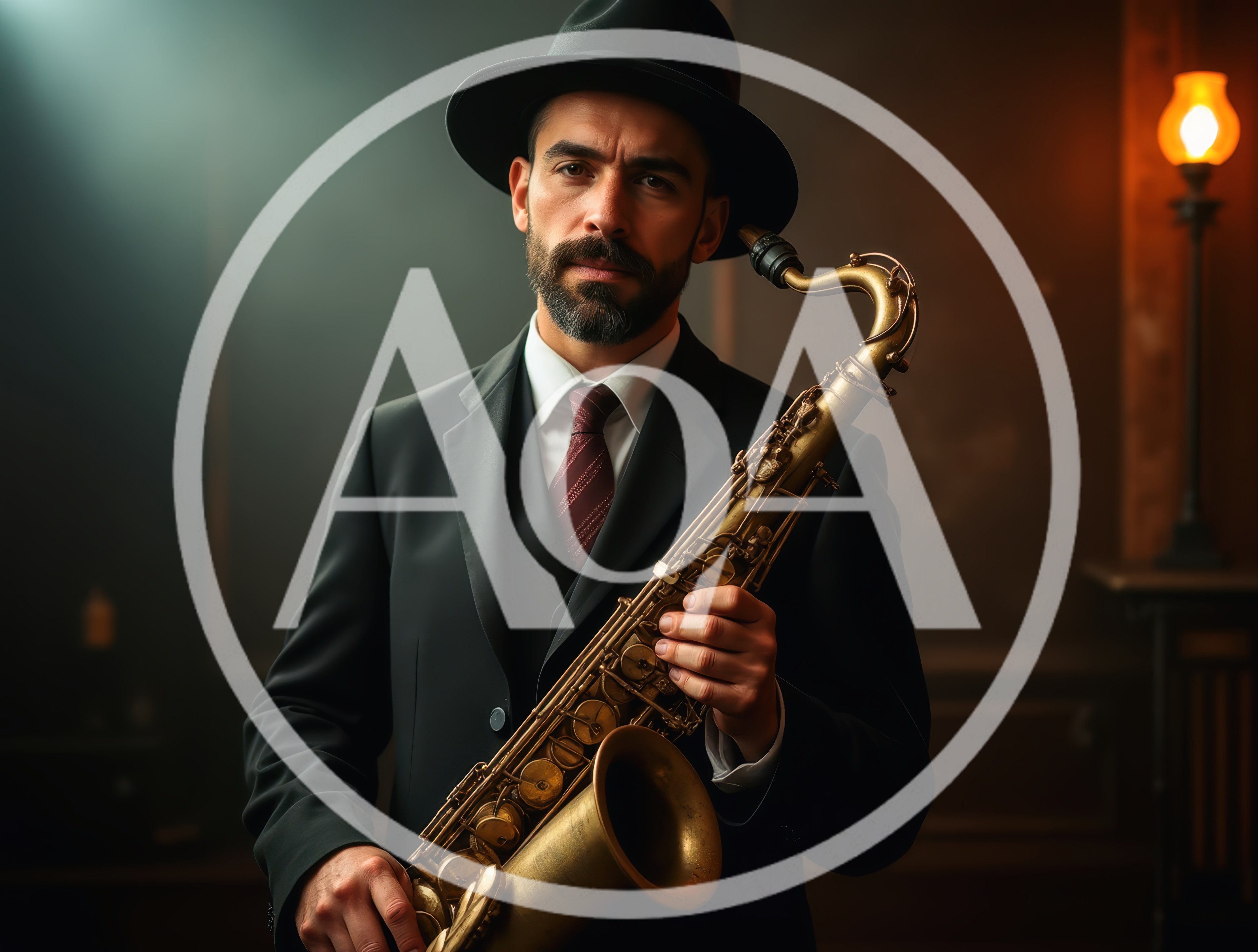 Jazz Musician Holding A Saxophone In A Dimly Lit Club
