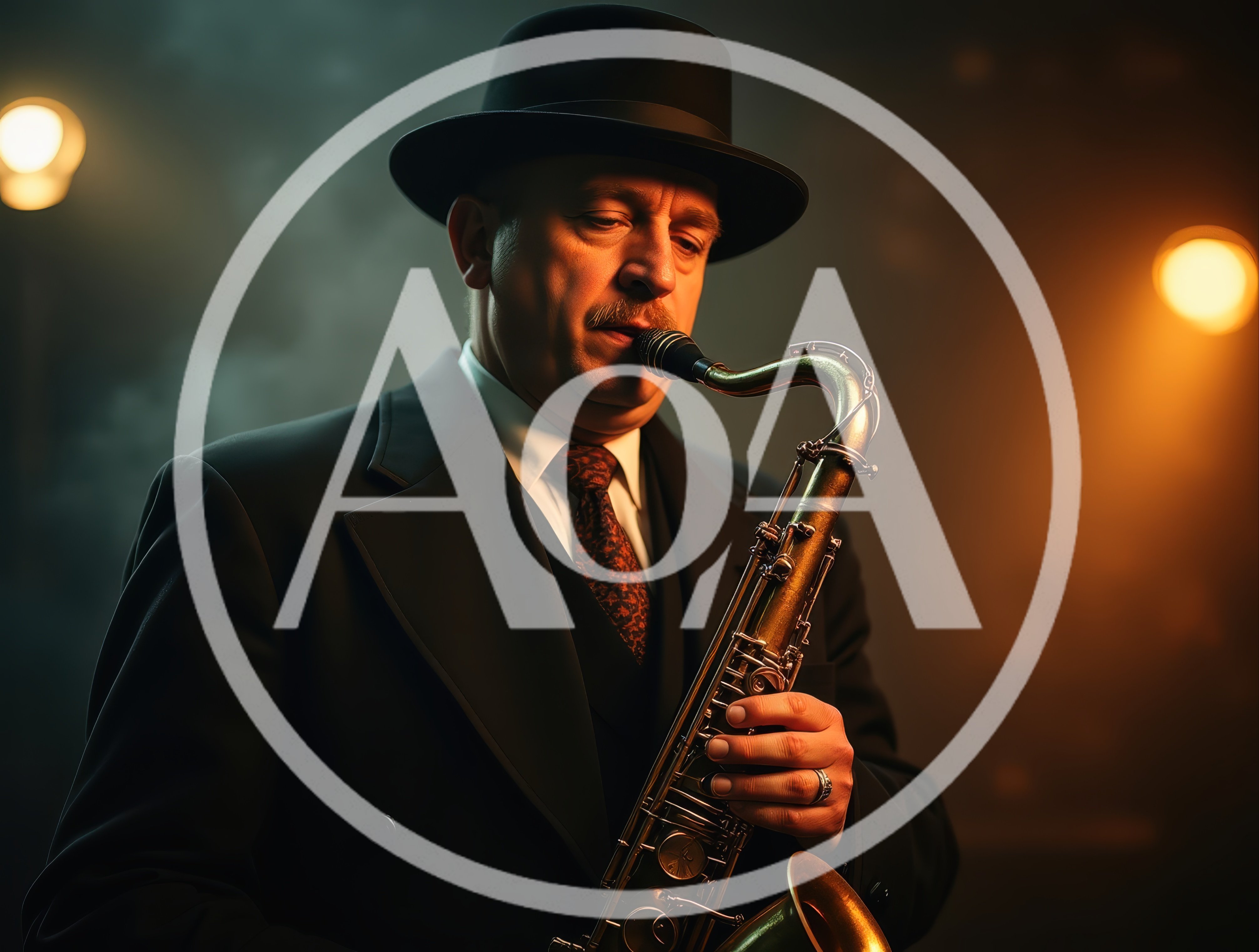 Man Playing Saxophone in Dark Jazz Club