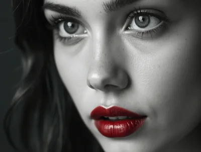 Close Up Portrait Of A Woman With Red Lips