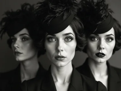 Three Elegant Women In Vintage Hats And Suits
