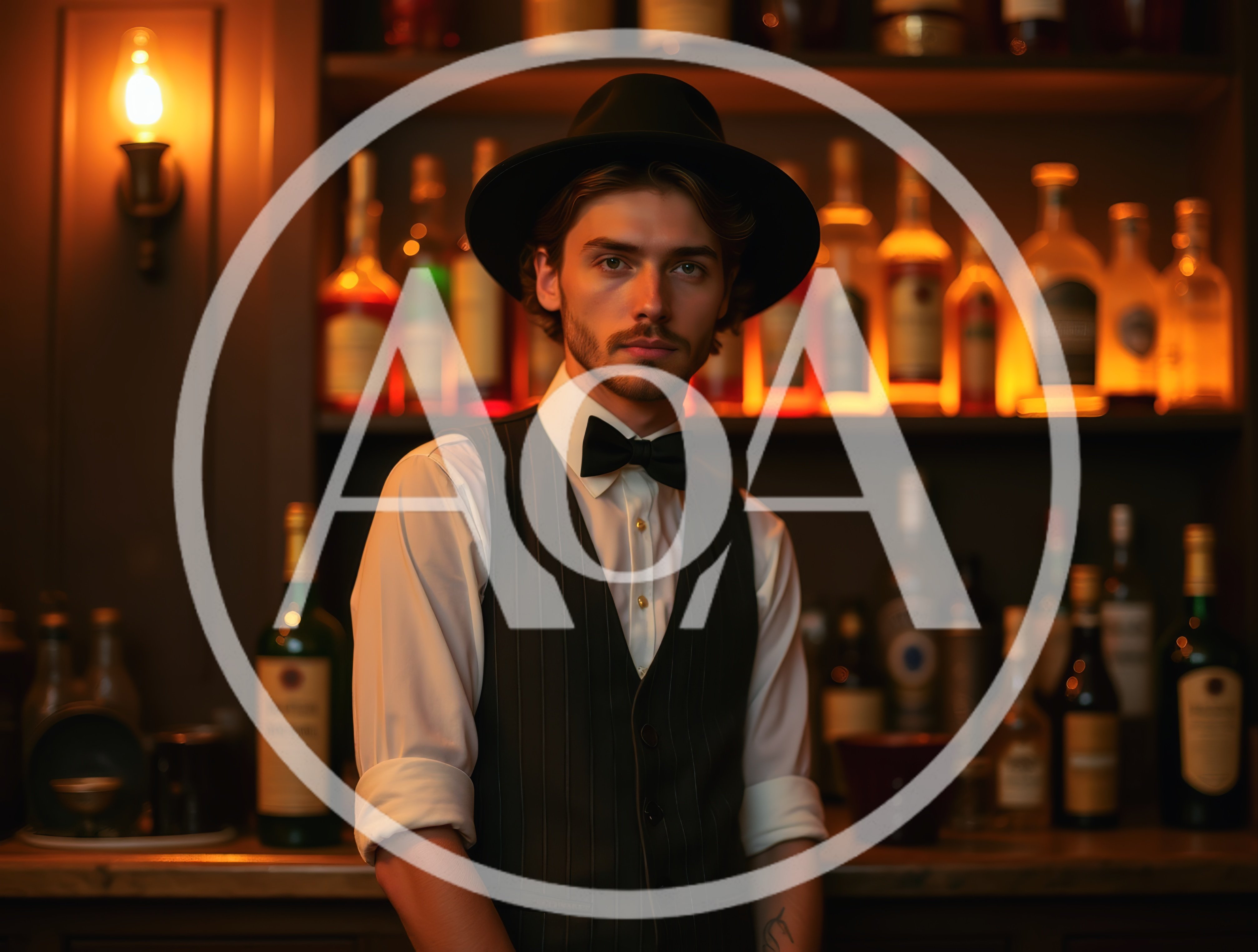Young Male Bartender Wearing A Fedora And Vest