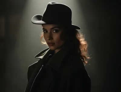 Mysterious Woman In Fedora And Trench Coat