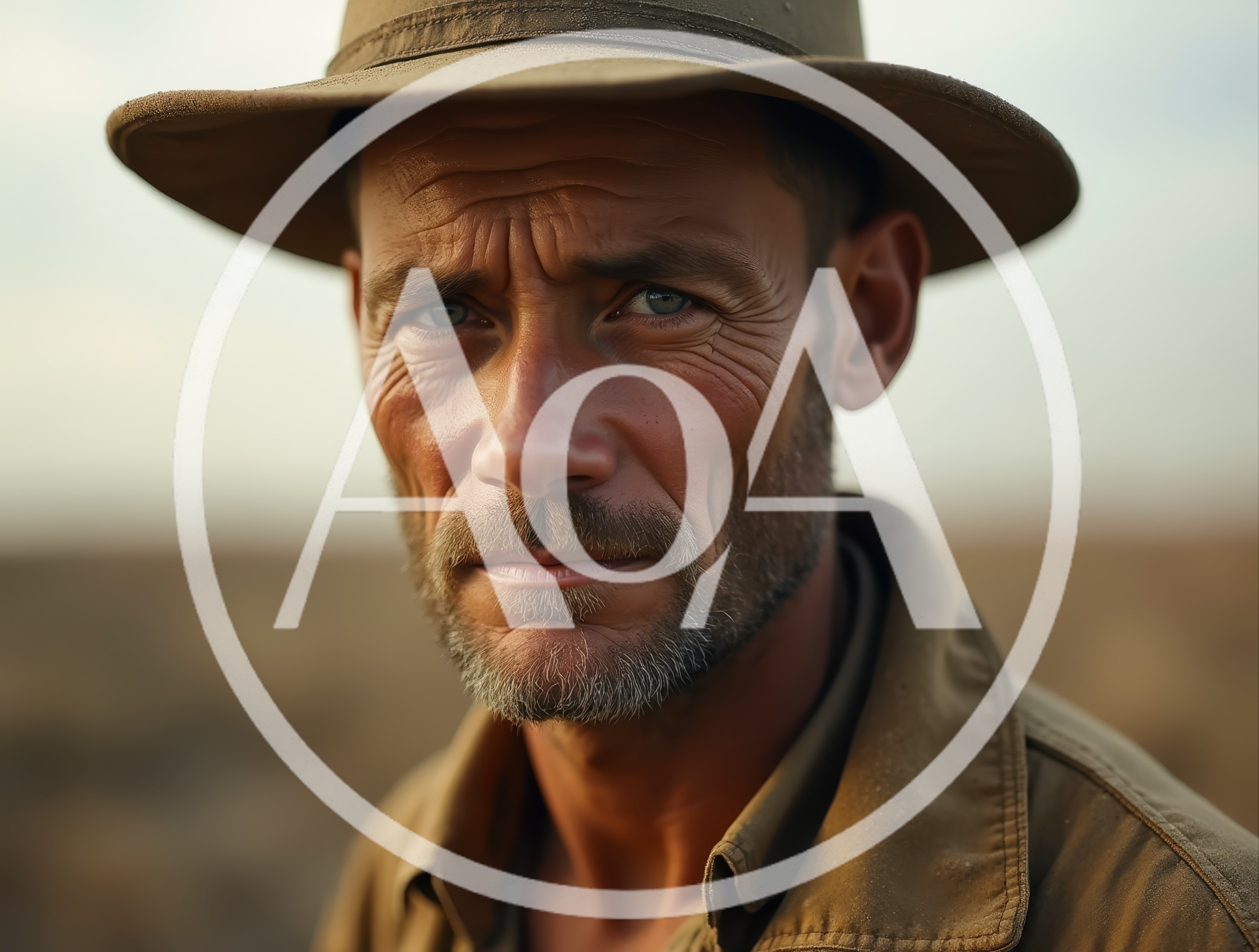 Portrait Of A Weathered Man In A Safari Hat