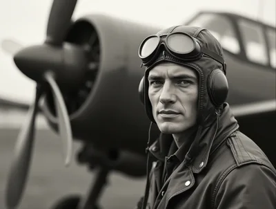 Portrait Of A Vintage Pilot In Leather Gear