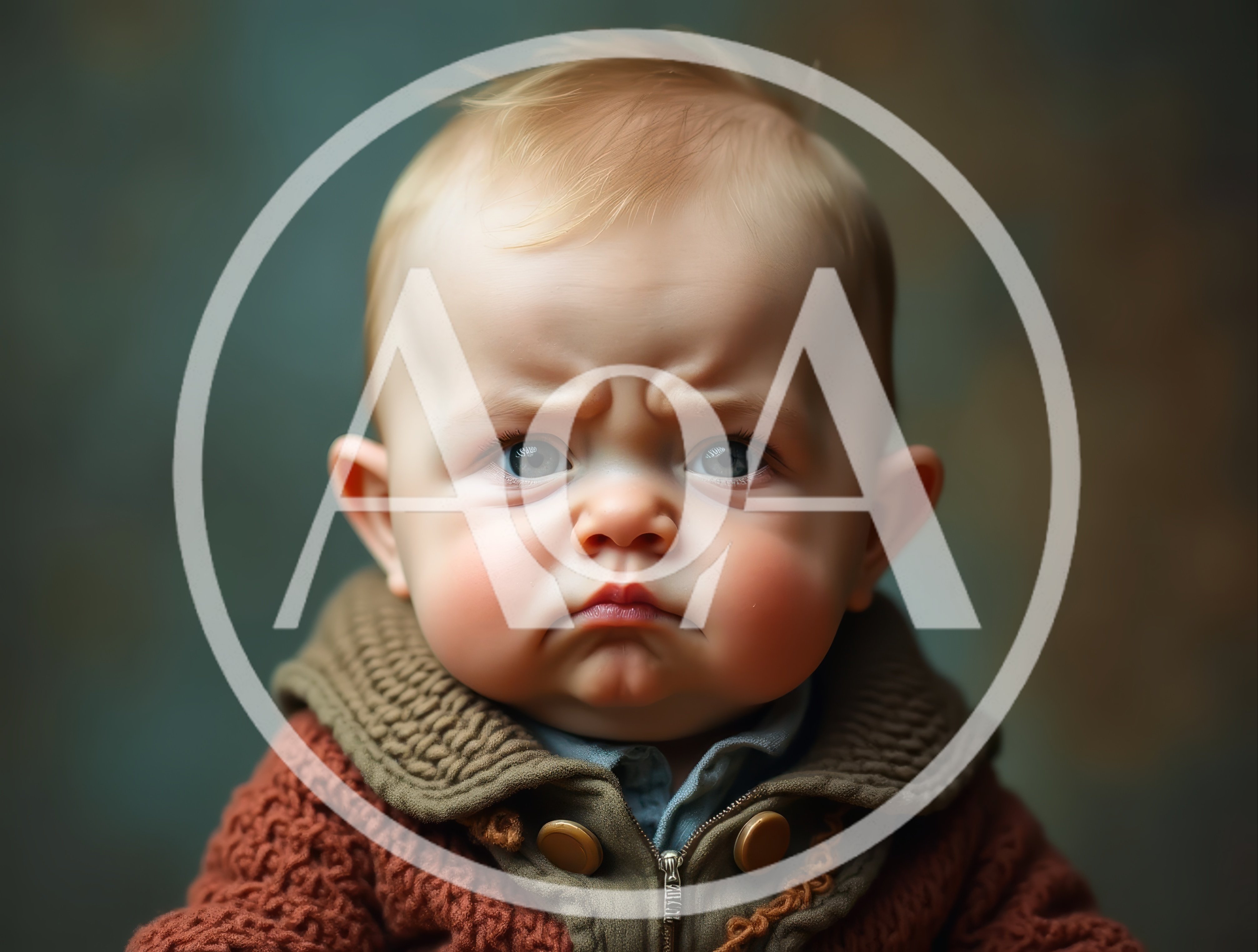 Portrait Of A Grumpy Baby In A Knitted Sweater