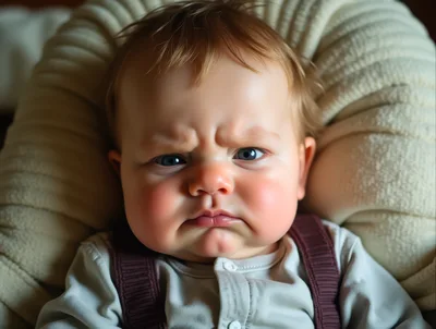 Grumpy Baby With Frowning Expression