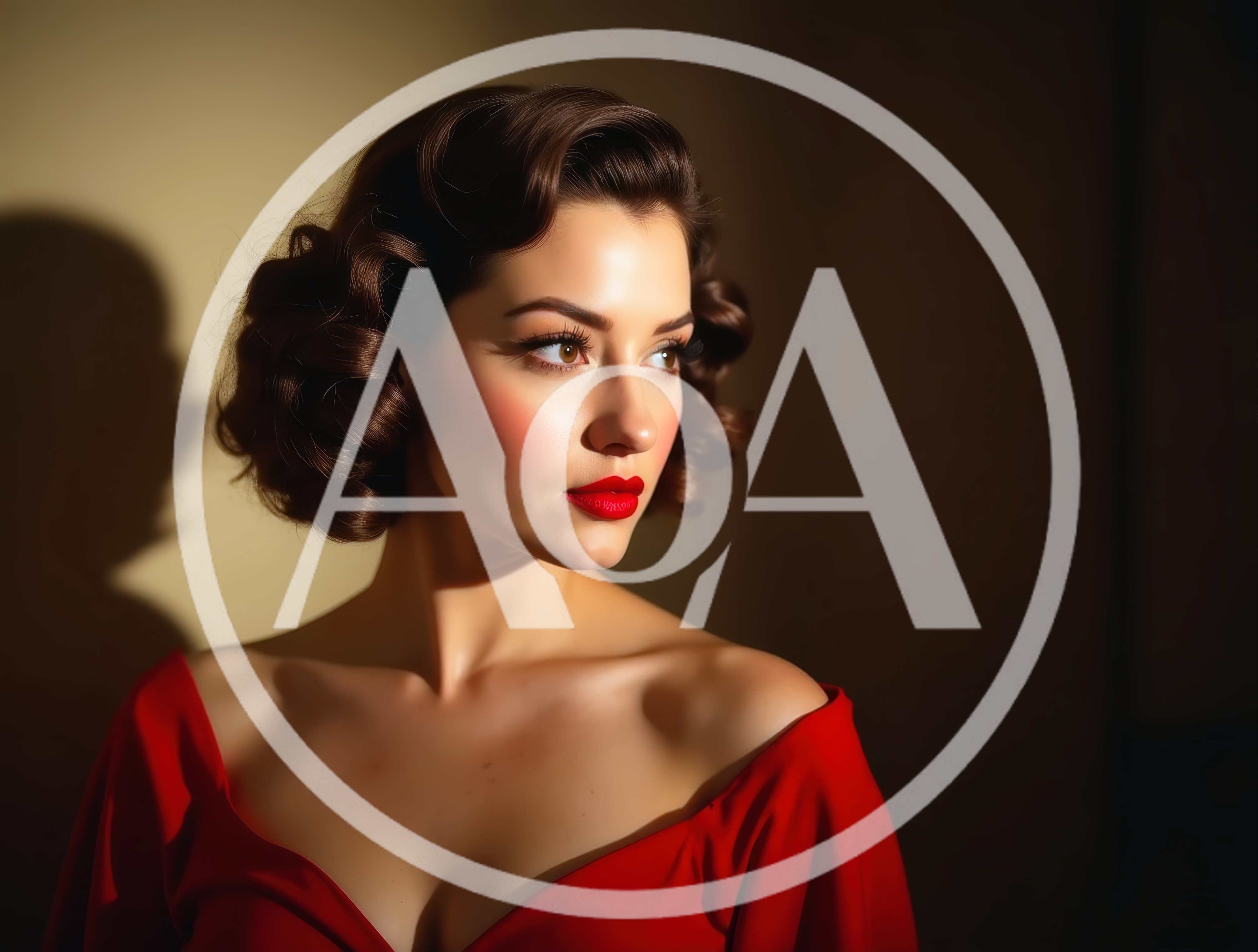 Elegant Woman With Vintage Hairstyle And Red Dress