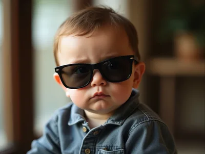 Cool Toddler Wearing Sunglasses In A Denim Shirt