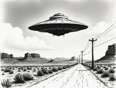 UFO Hovering Over A Desert Road In Monument Valley