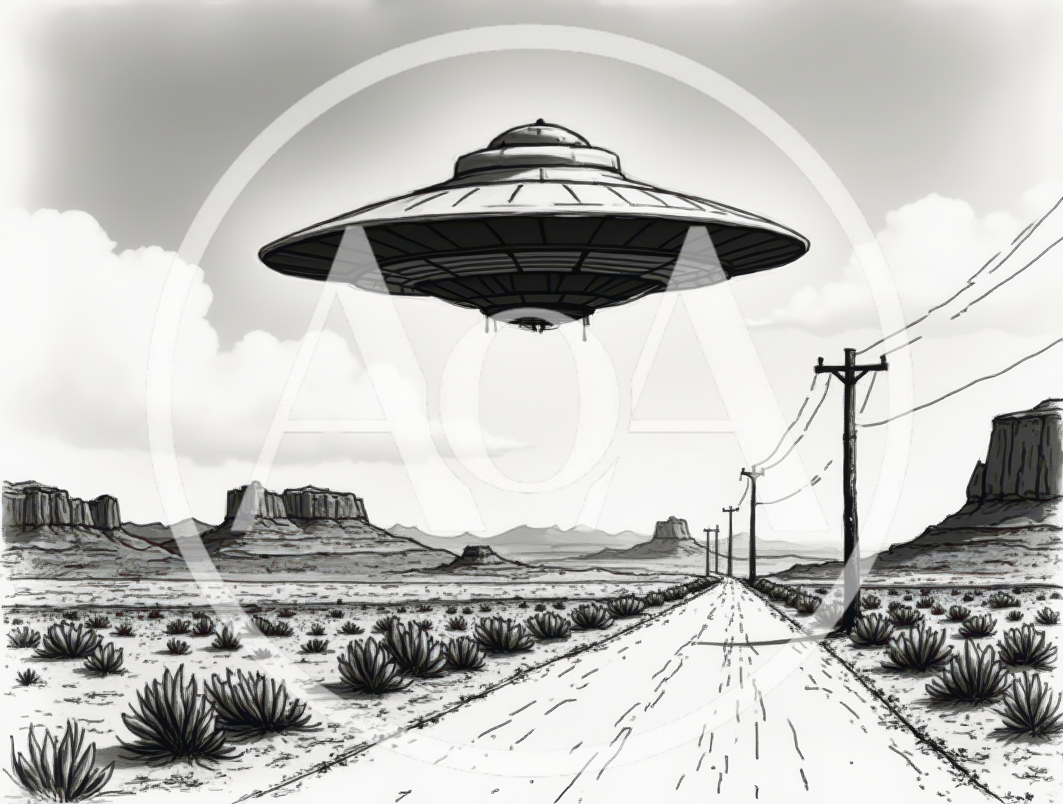 UFO Hovering Over A Desert Road In Monument Valley