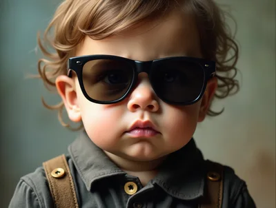 Toddler Wearing Sunglasses With A Serious Expression