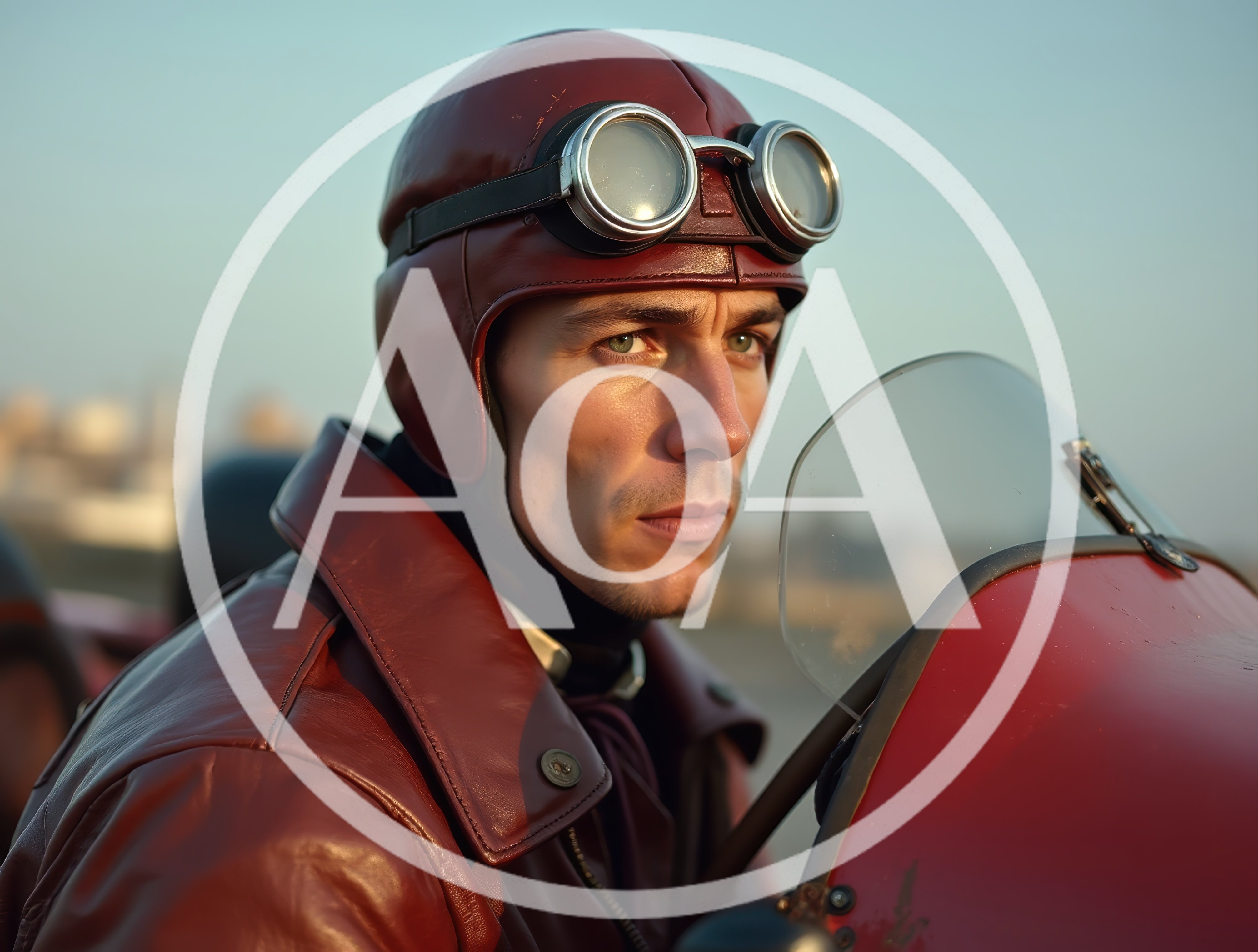 Vintage Aviator Pilot Wearing Leather Helmet And Goggles