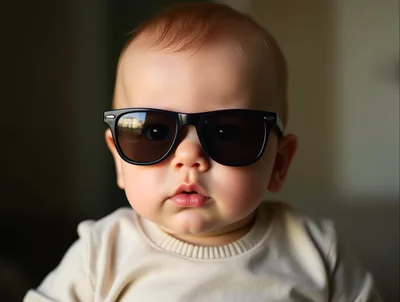 Cute Baby Wearing Black Sunglasses
