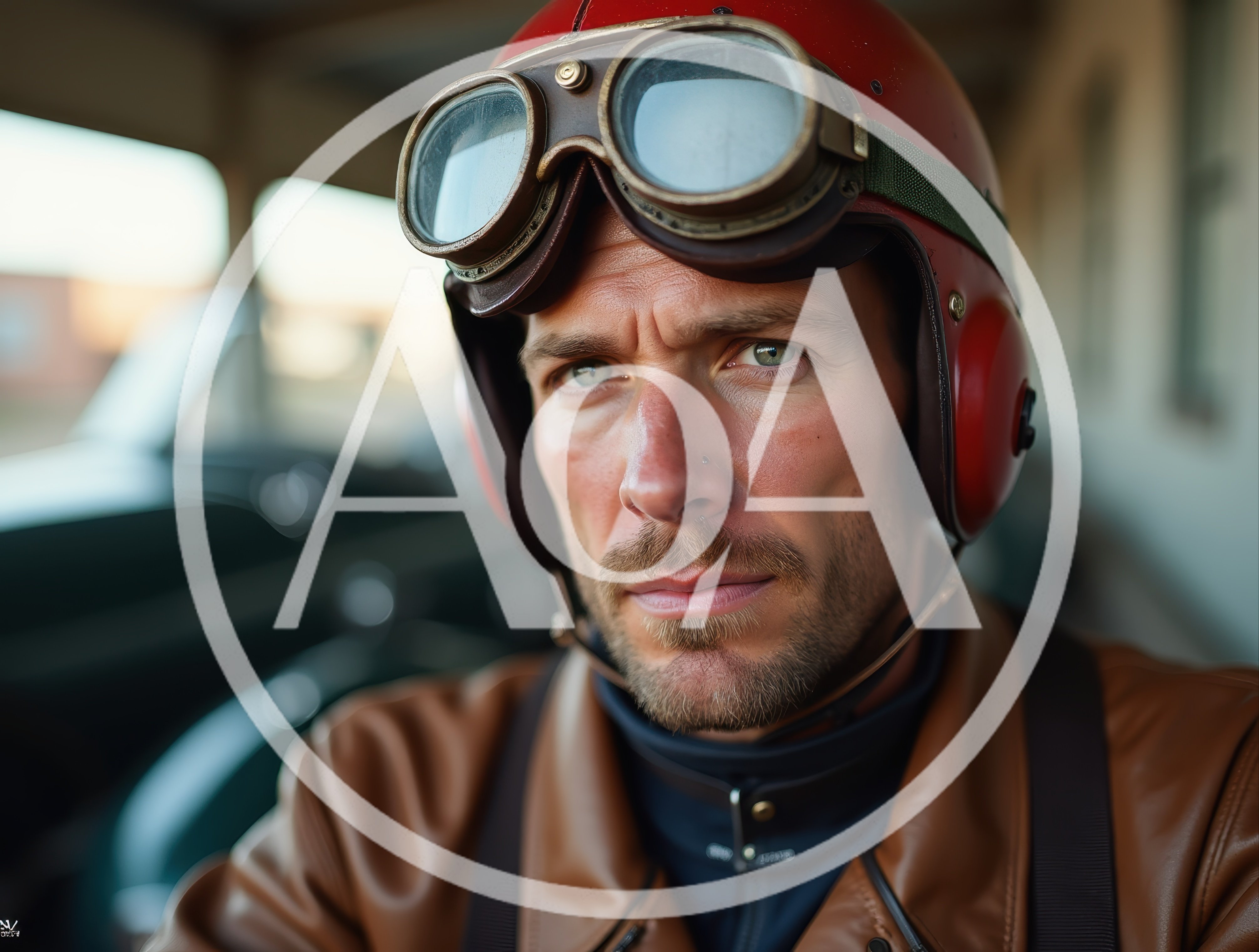 Portrait Of A Vintage Aviator Wearing A Leather Jacket