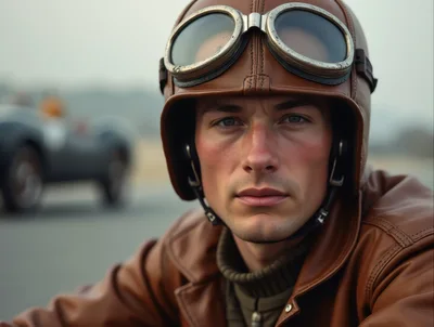 Portrait Of A Vintage Race Car Driver