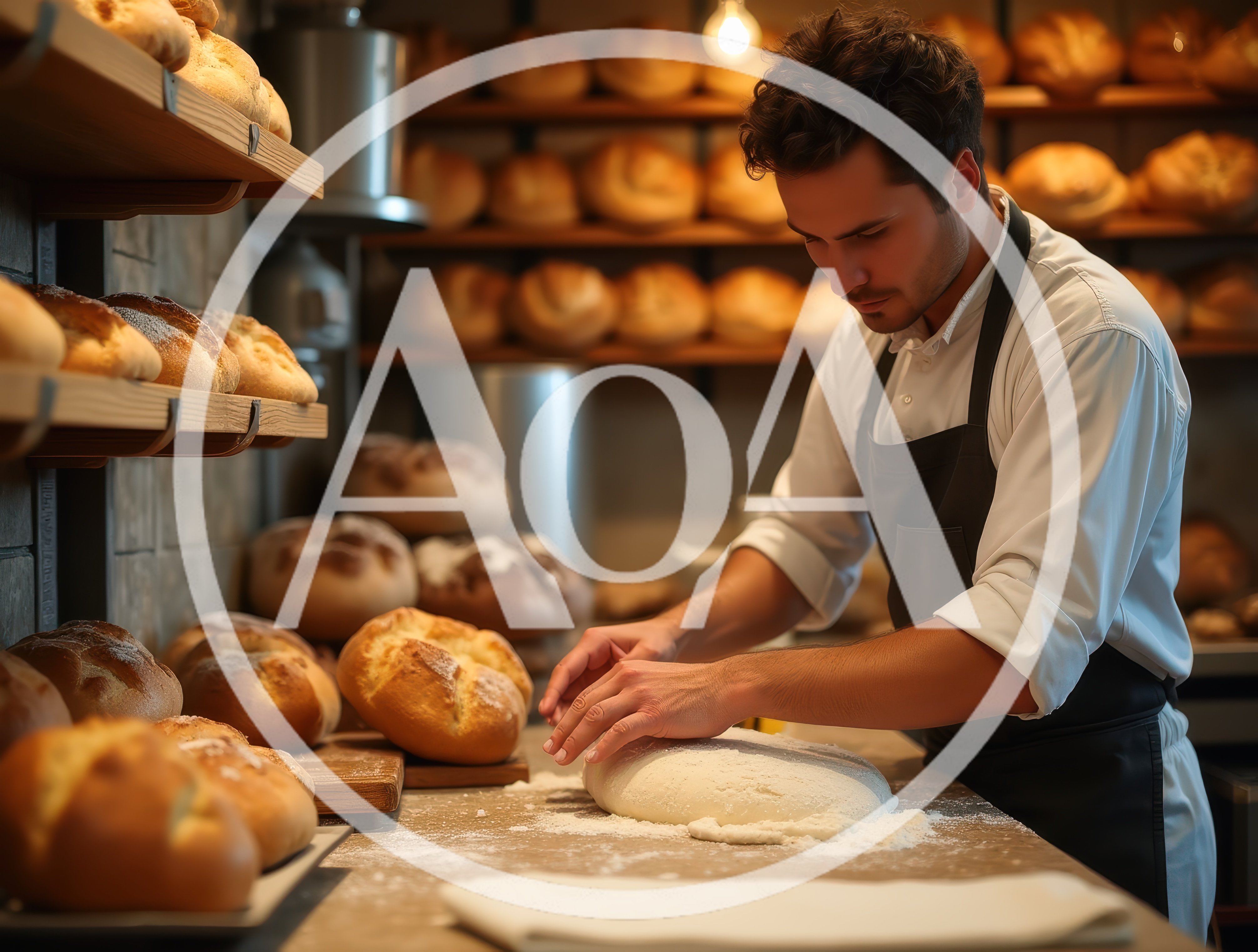 Professional Baker Kneading Fresh Dough In Bakery