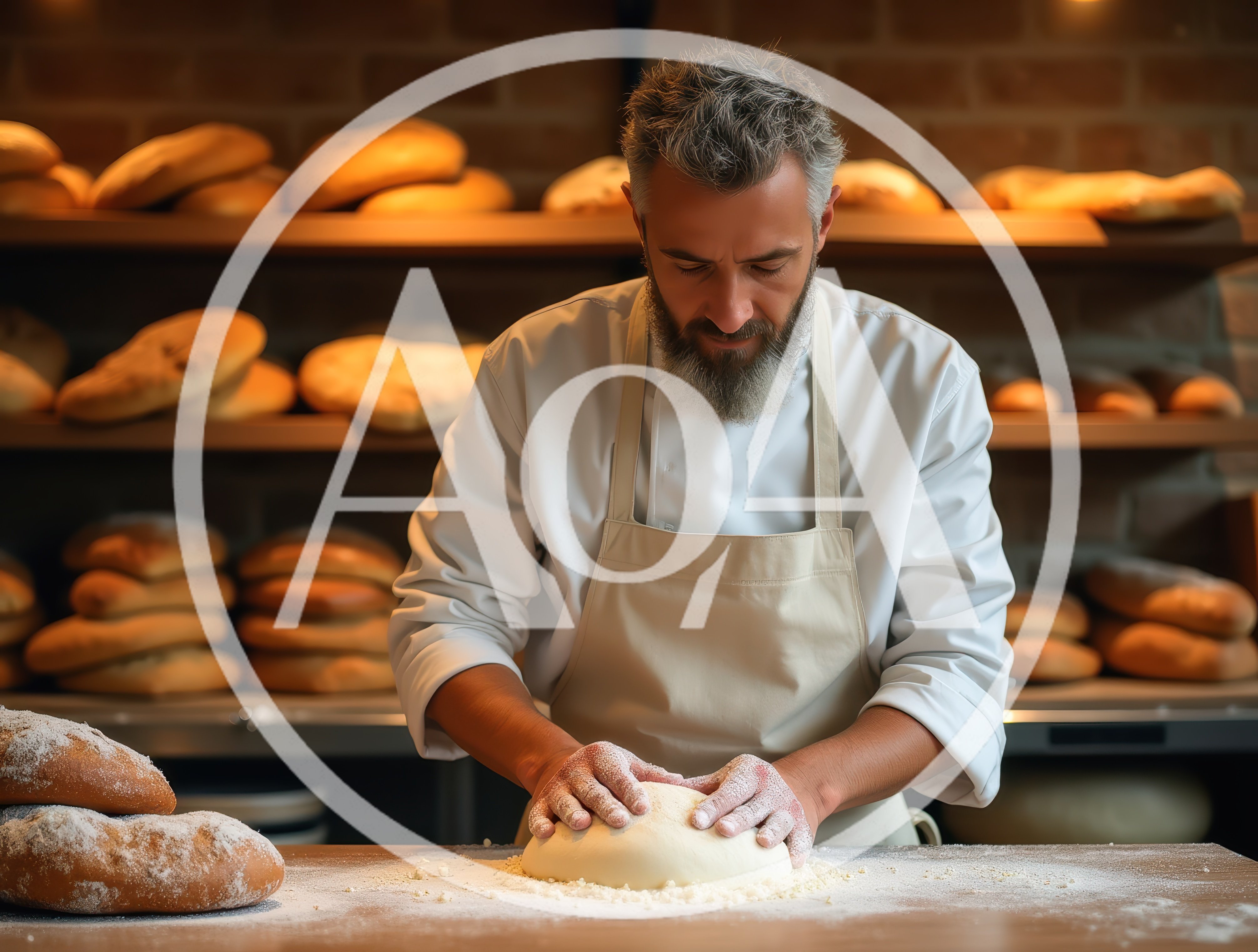 Professional Baker Kneading Dough In A Rustic Bakery