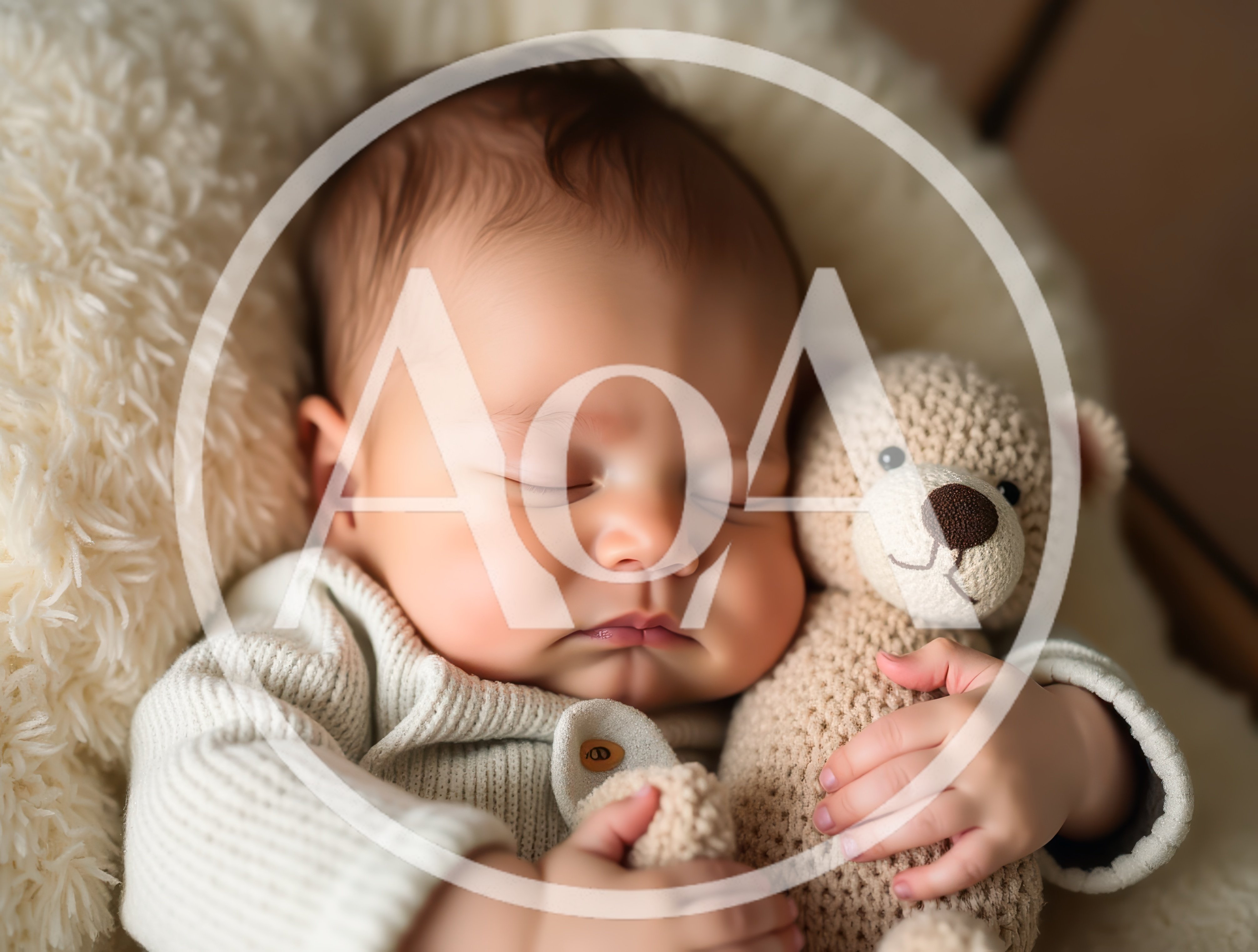 Newborn Baby Sleeping With A Knitted Teddy Bear