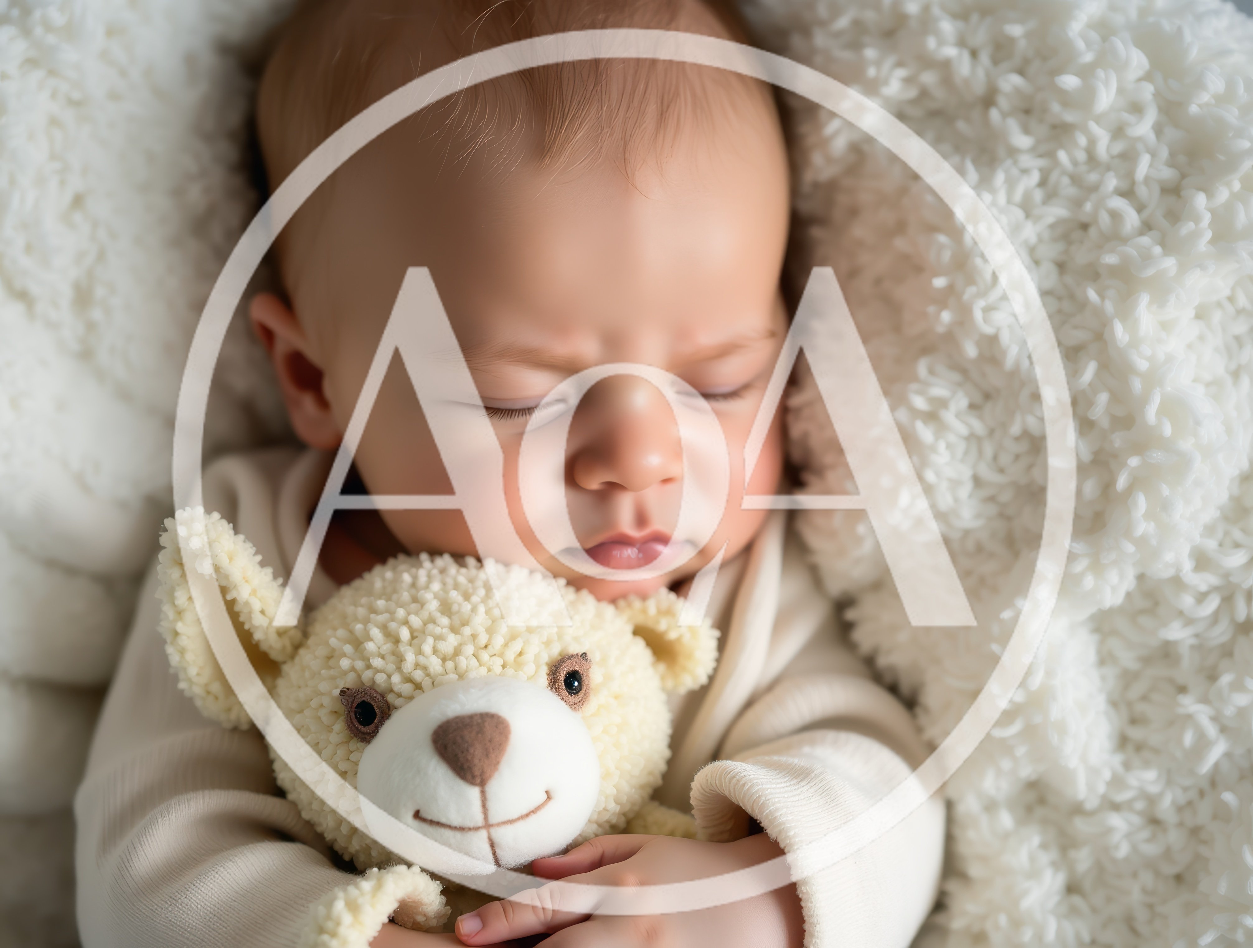 Newborn Baby Sleeping With A Plush Teddy Bear