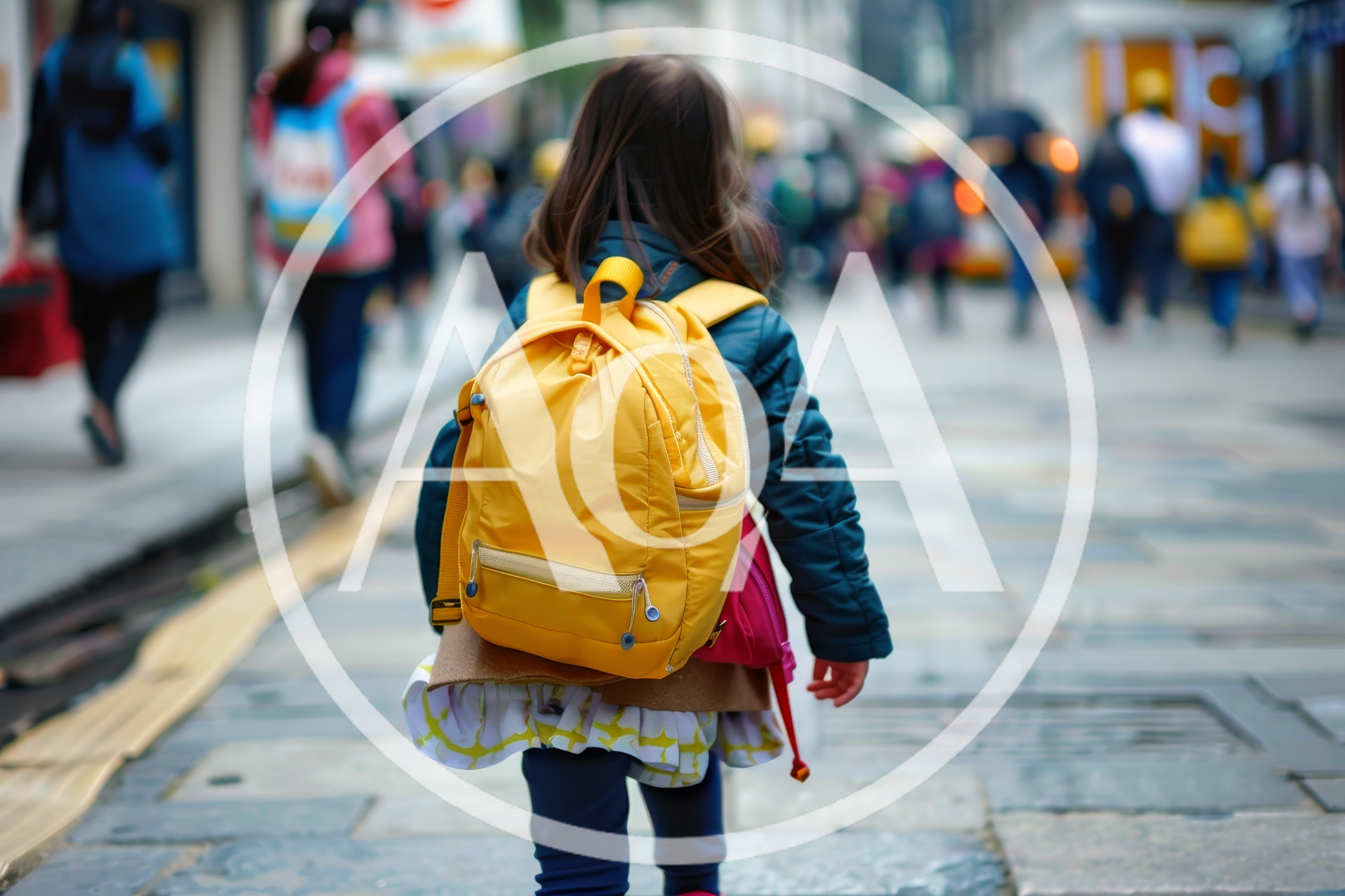 Young Girl Walking Down City Street With Backpack