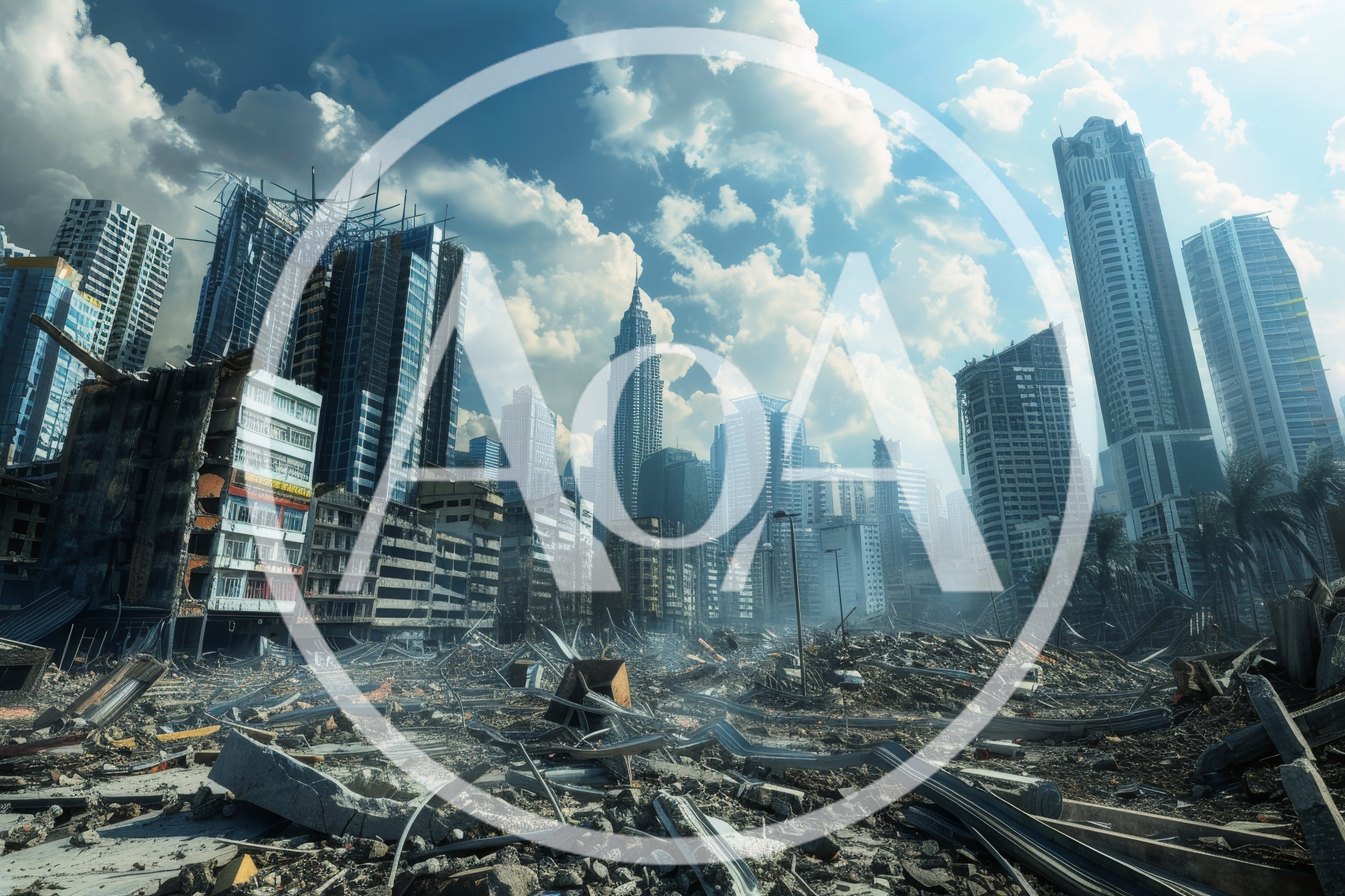 Post-Apocalyptic Ruined Cityscape With Damaged Skyscrapers