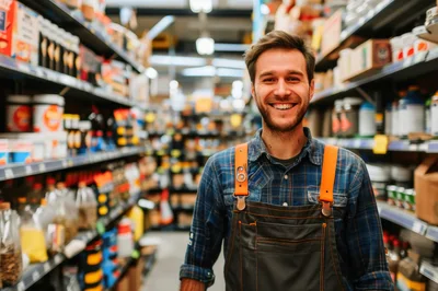 Friendly Hardware Store Employee Smiling In Aisle