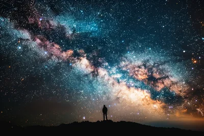 Silhouette Of A Person Standing Under The Milky Way