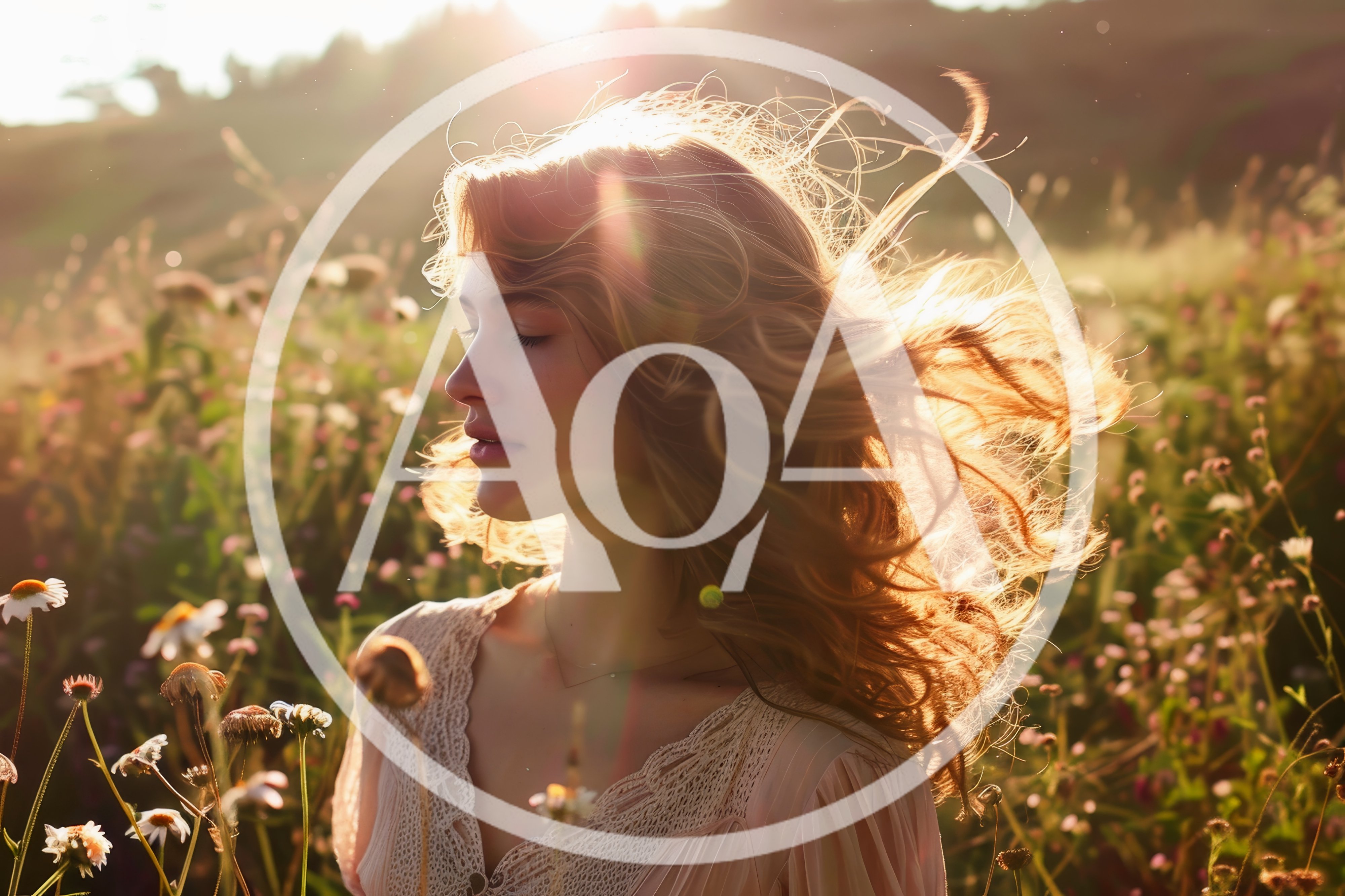 Young Woman Standing In A Sunlit Wildflower Meadow