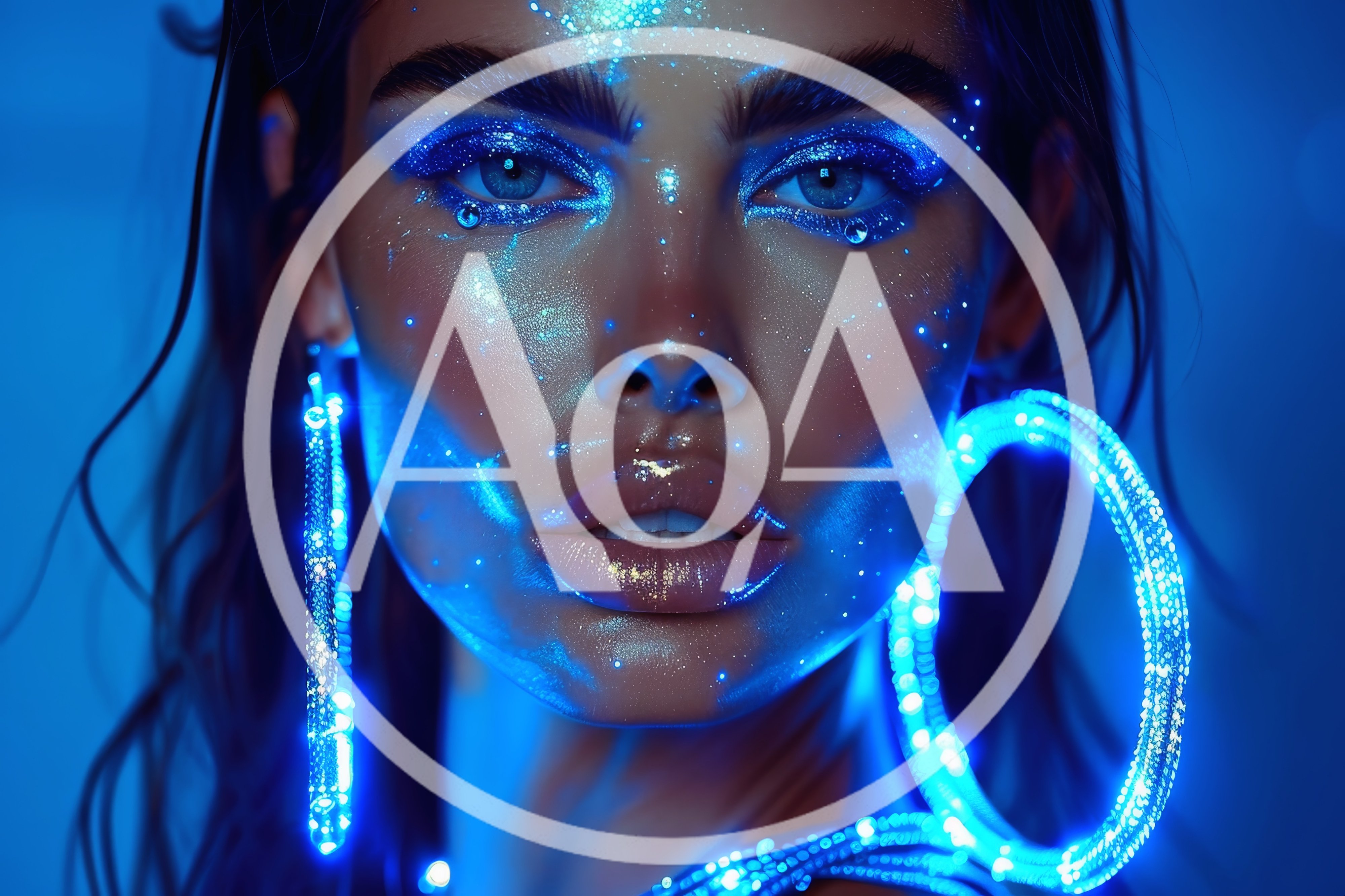 Portrait Of A Woman With Neon Blue Makeup