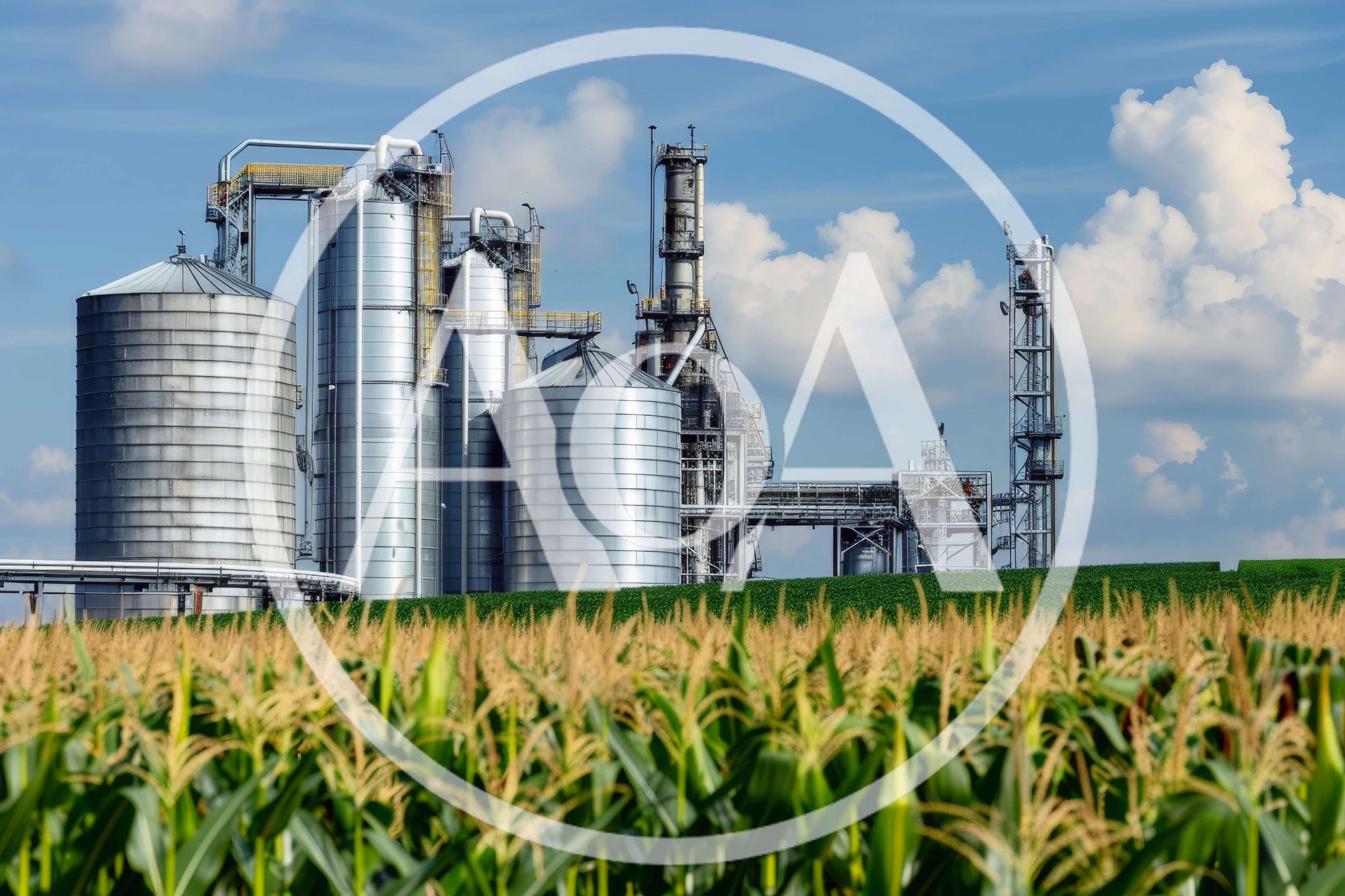 Industrial Processing Plant Adjacent To Corn Field