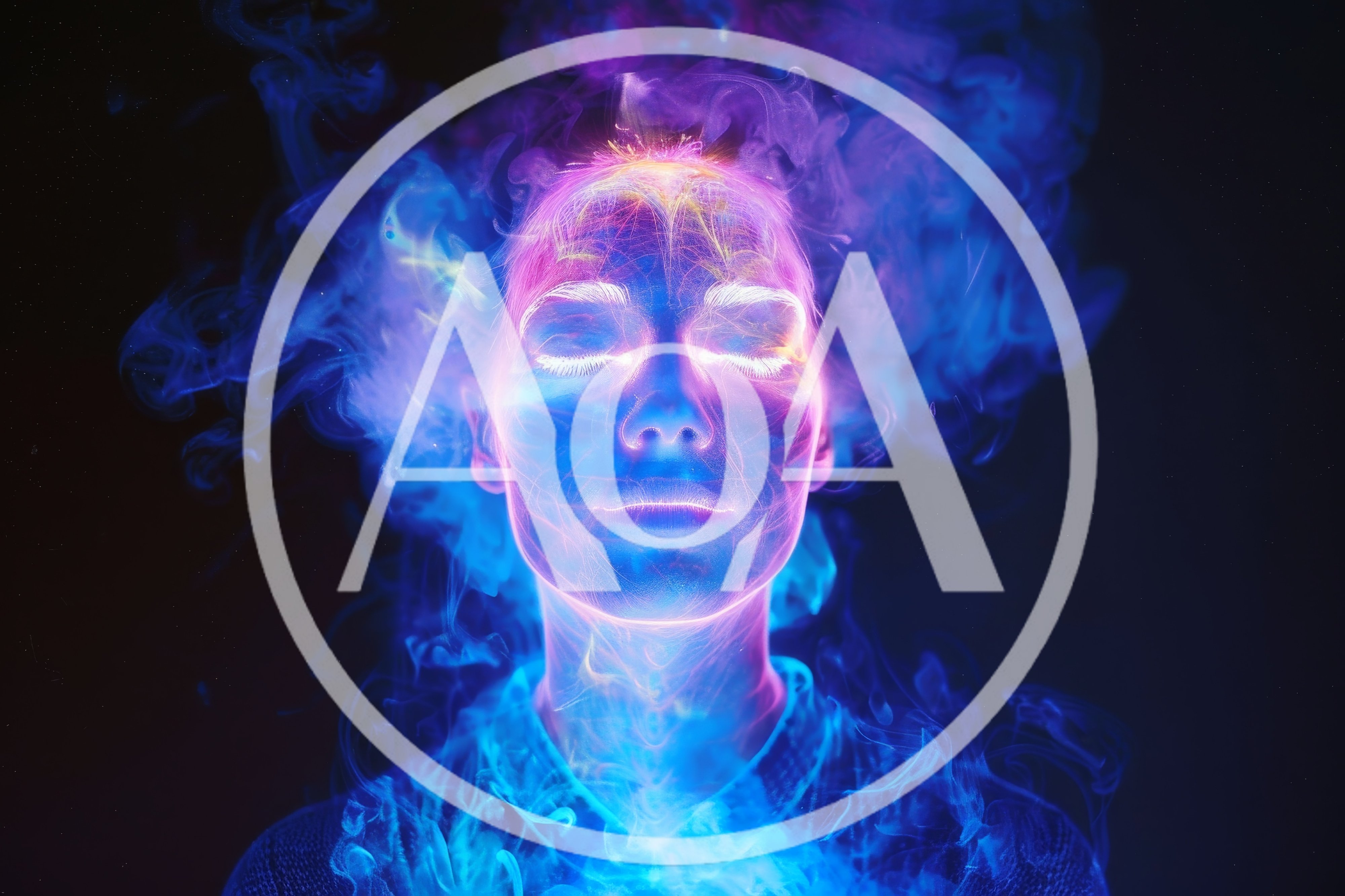 Surreal Portrait Of A Person Surrounded By Neon Smoke