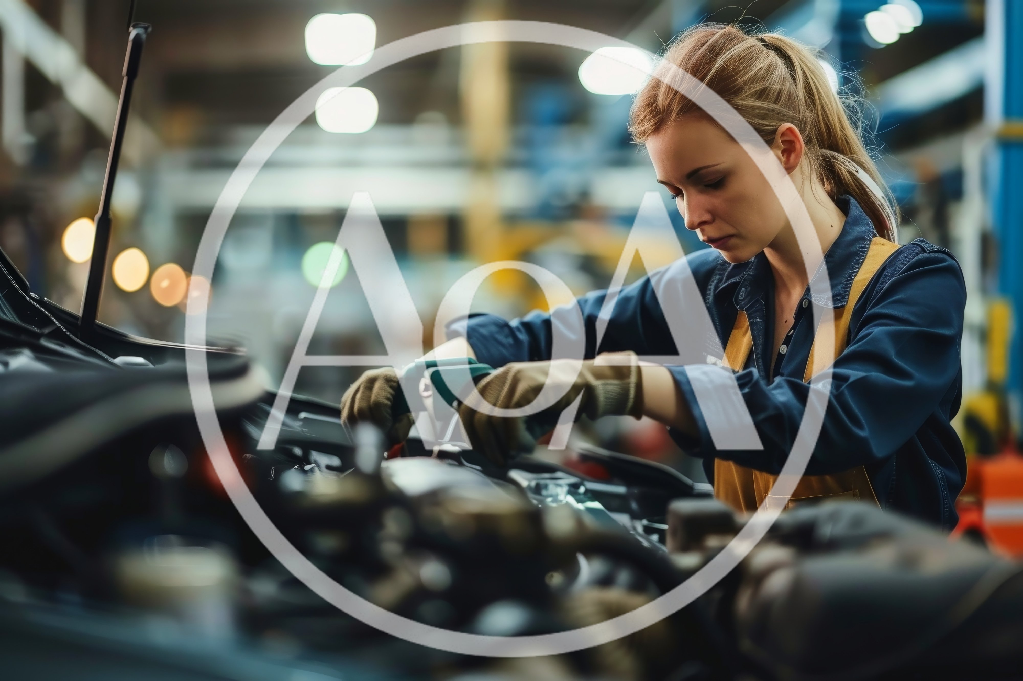Female Mechanic Repairing Car Engine In Auto Workshop
