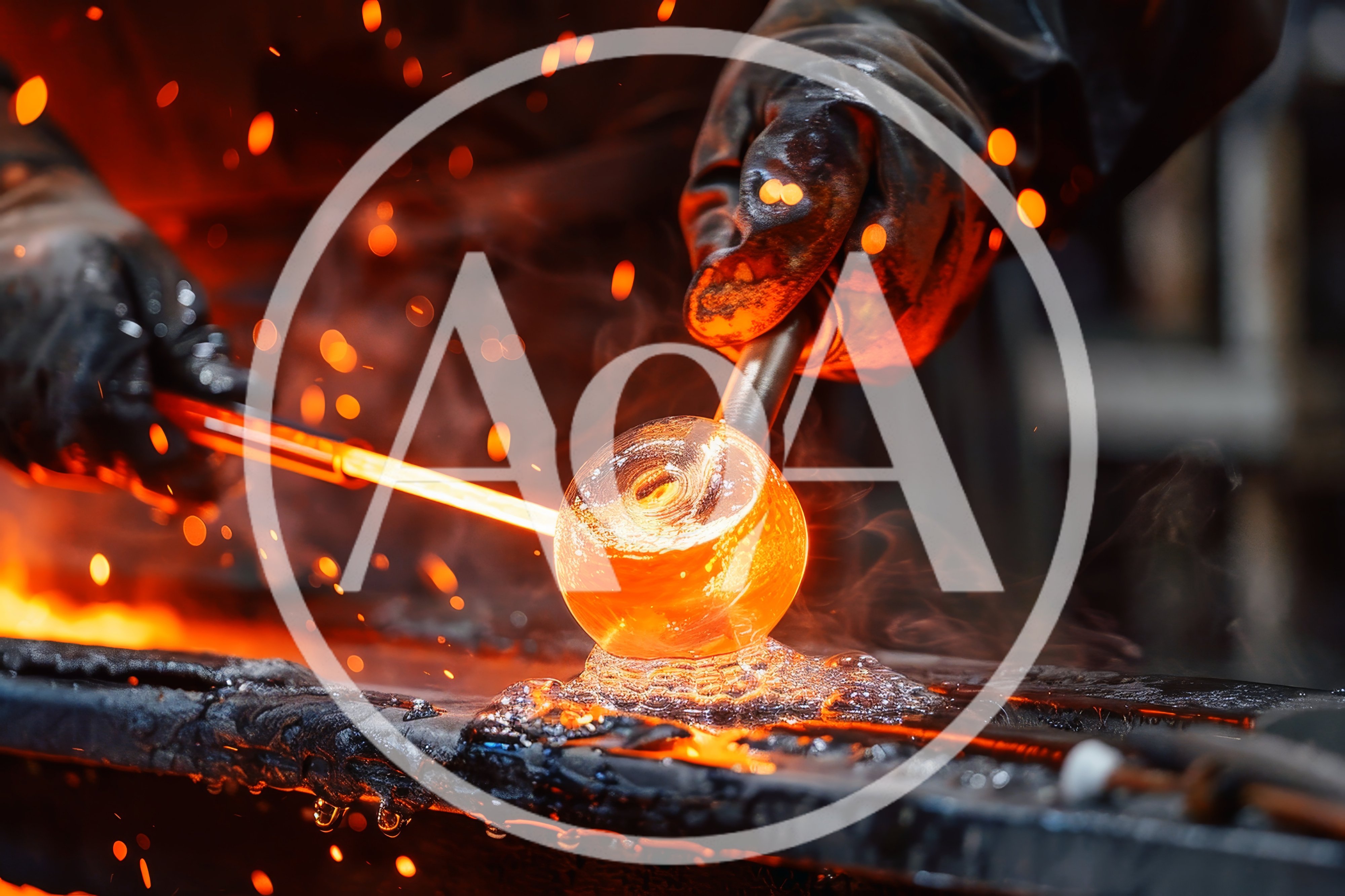Artisan Glassblower Shaping Molten Glass In Workshop