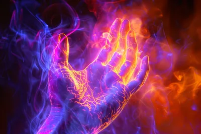Glowing Ethereal Hand Surrounded By Vibrant Smoke