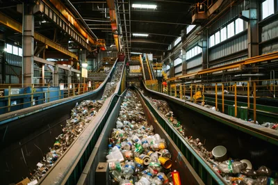 Industrial Recycling Facility Conveyor Belts Sorting Waste