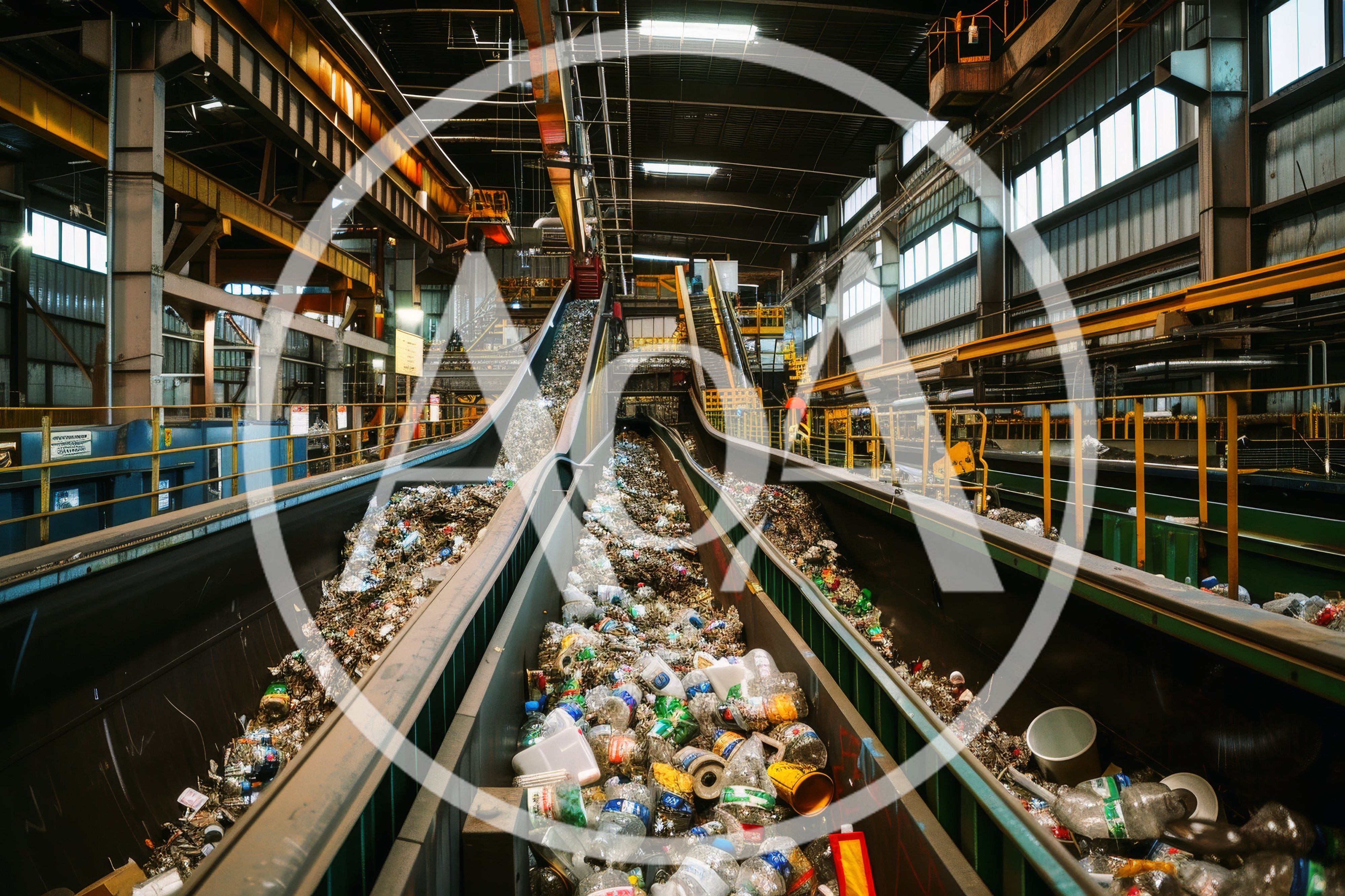 Industrial Recycling Facility Conveyor Belts Sorting Waste