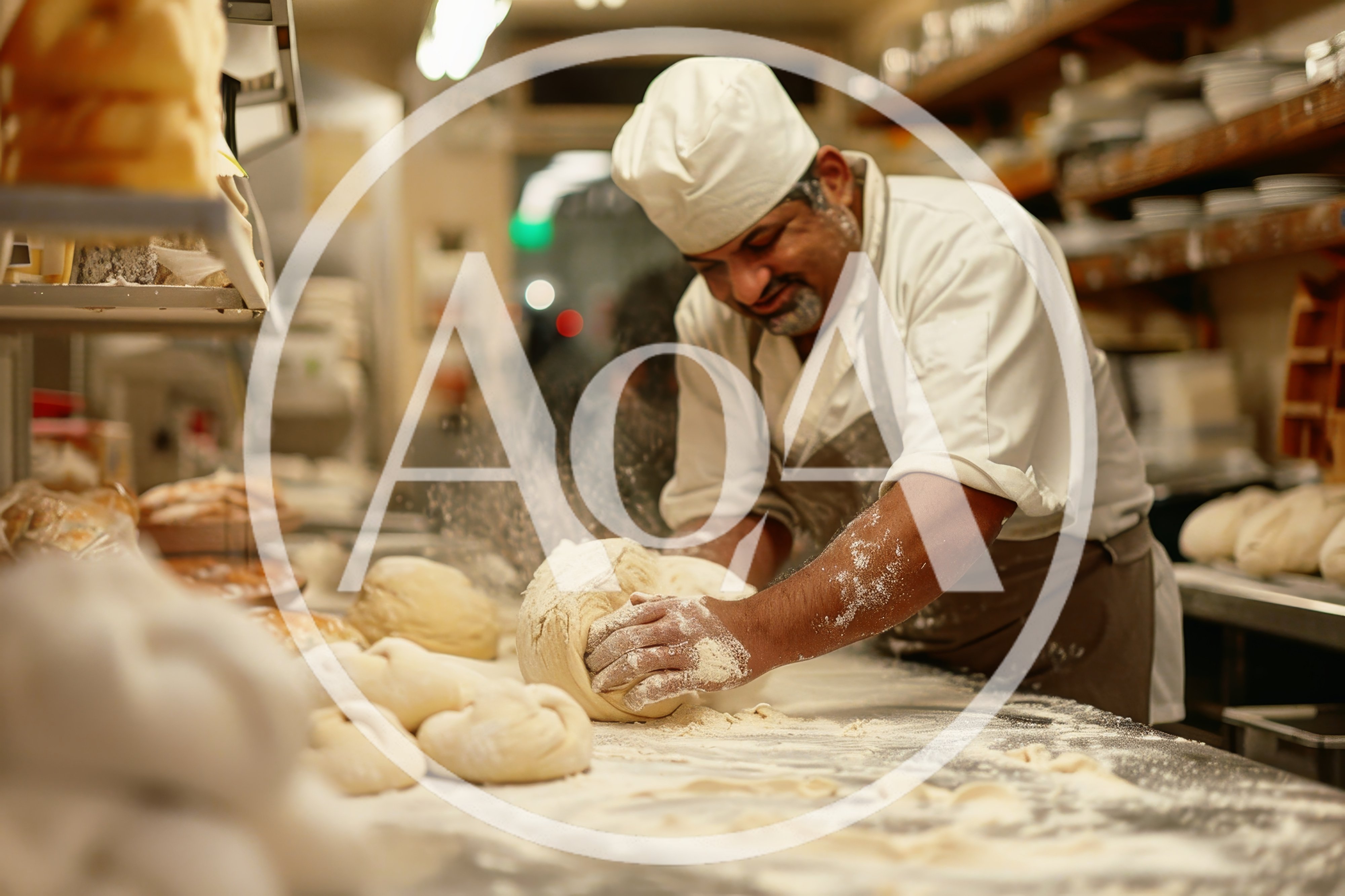 Professional Baker Kneading Dough In A Commercial Kitchen