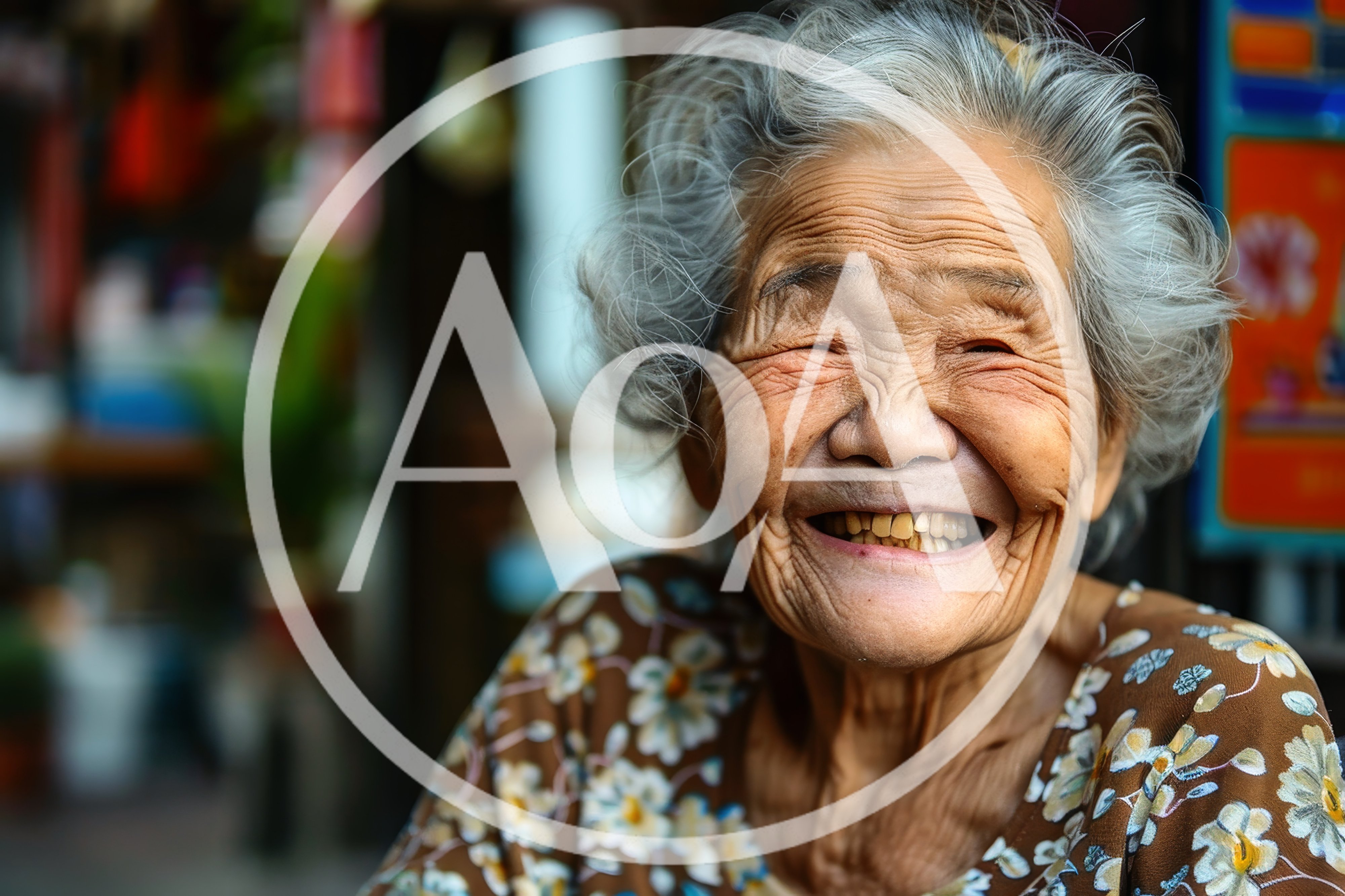 Portrait Of A Joyful Elderly Asian Woman Smiling