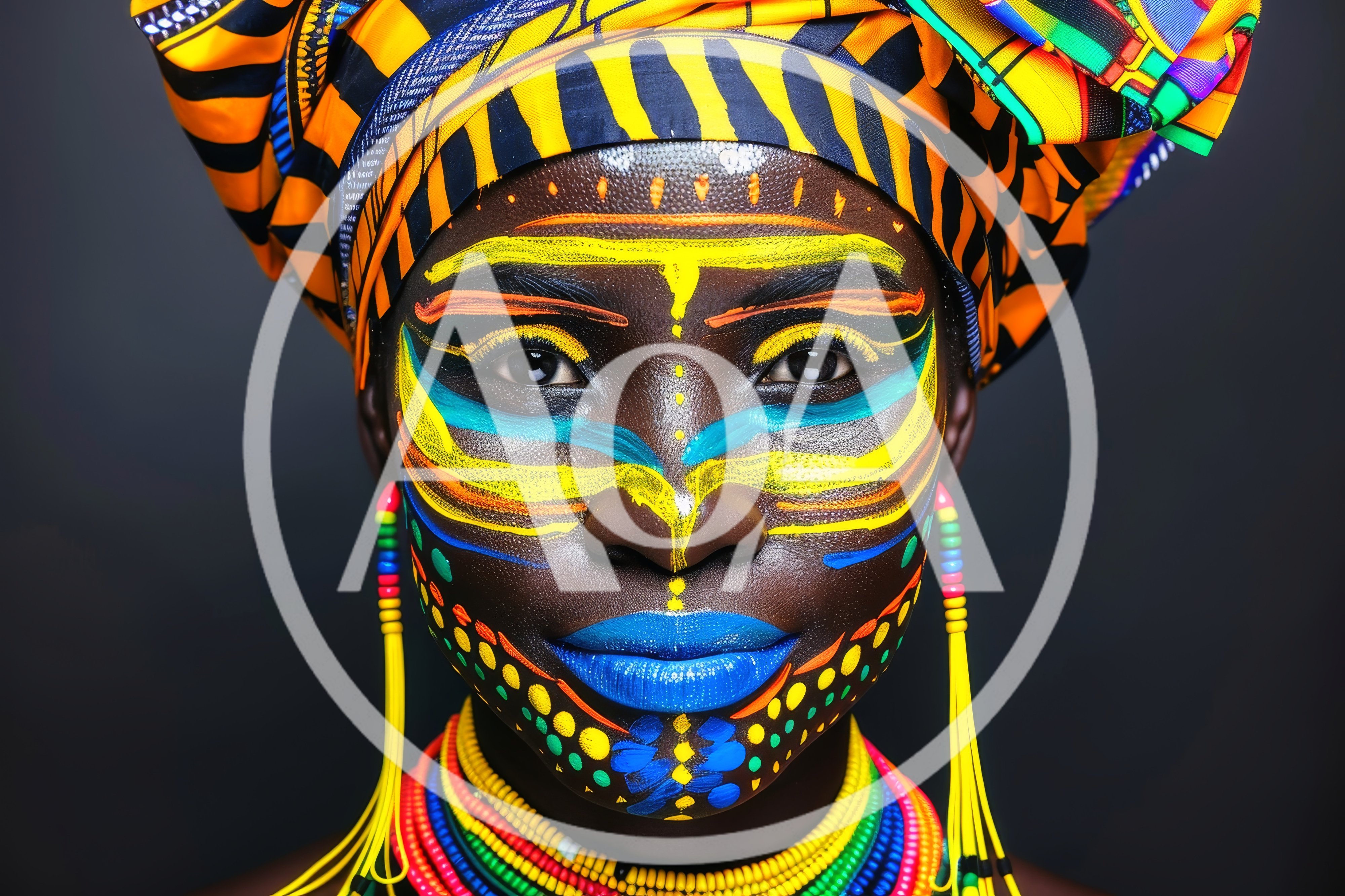 Portrait Of A Woman With Vibrant Tribal Face Paint