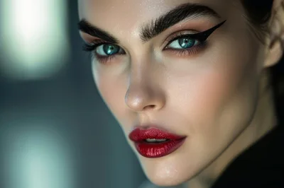 Close Up Portrait Of A Woman With Bold Makeup