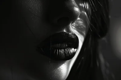 Close Up Of Woman With Dark Glossy Lips