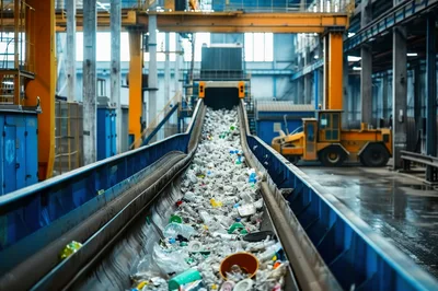Industrial Conveyor Belt Transporting Recyclable Waste Materials