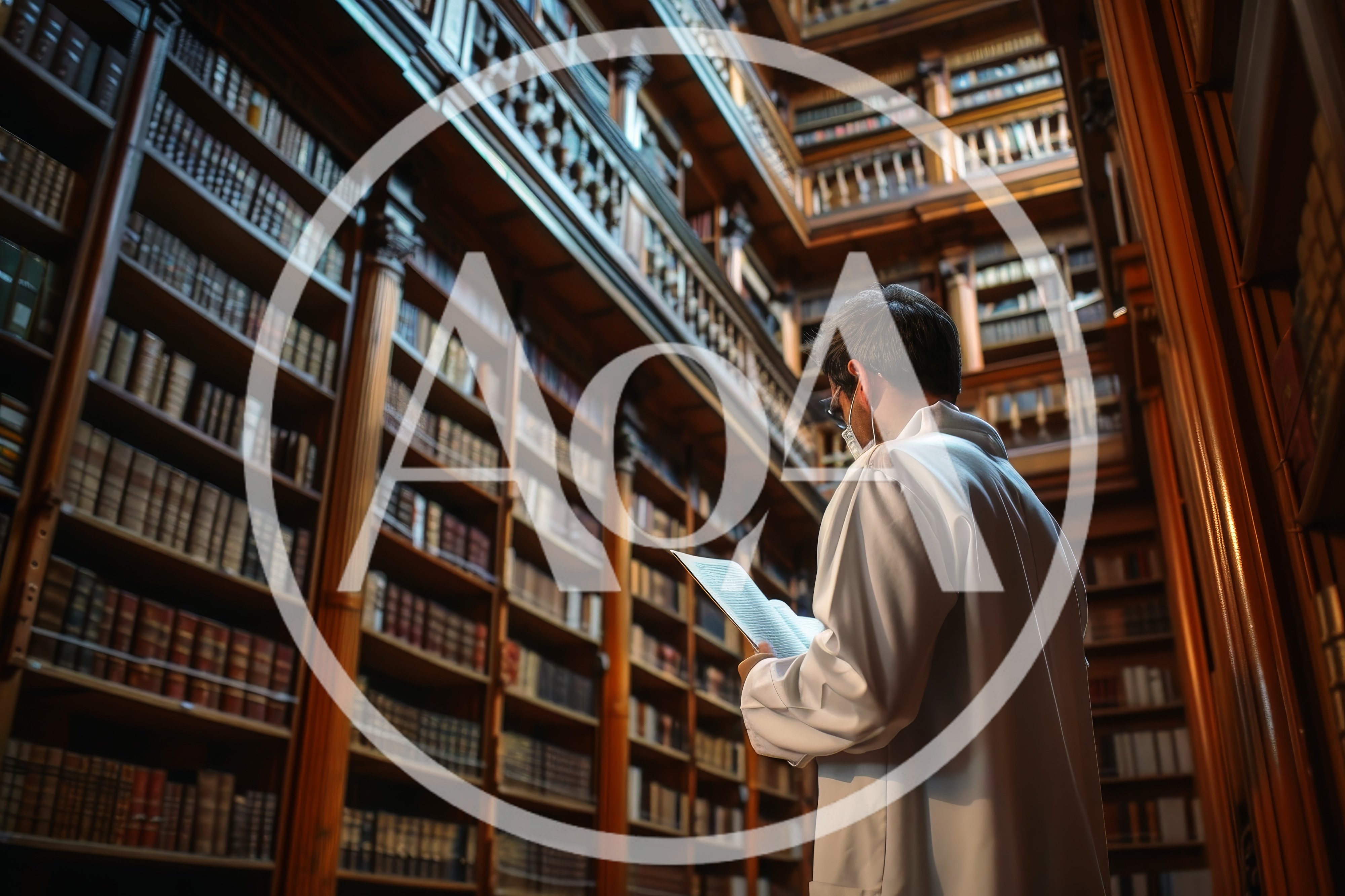 Doctor Reading Medical Documents In A Historic Library