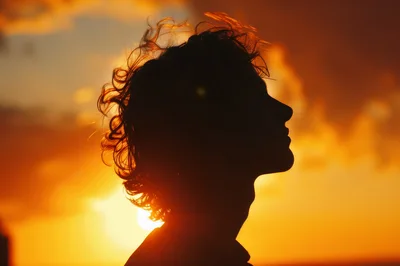Silhouette Of A Young Man Against A Golden Sunset