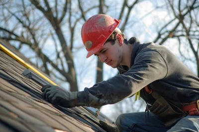 Roofer Installing Asphalt Shingles on Residential Roof